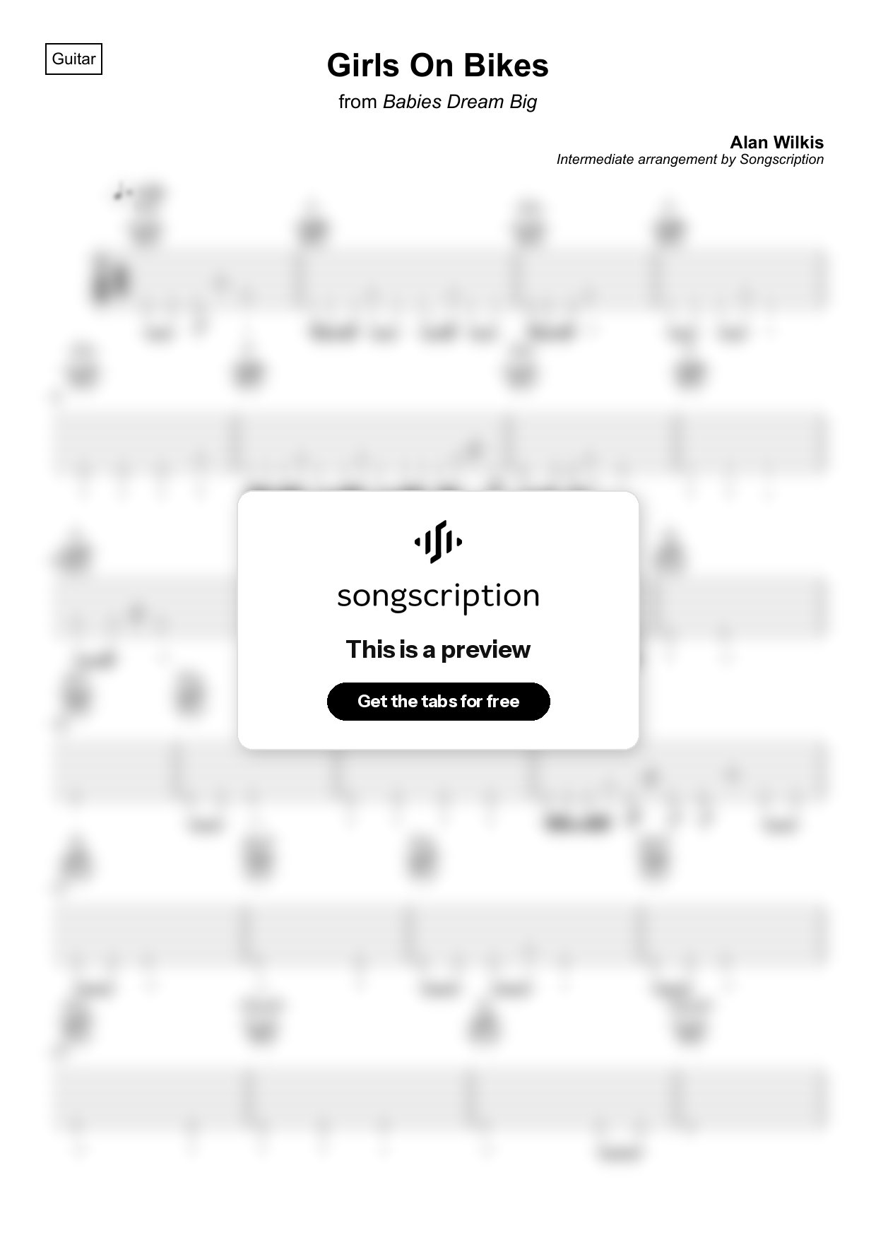 Intermediate Acoustic Guitar Tabs for "Girls On Bikes" by Alan Wilkis