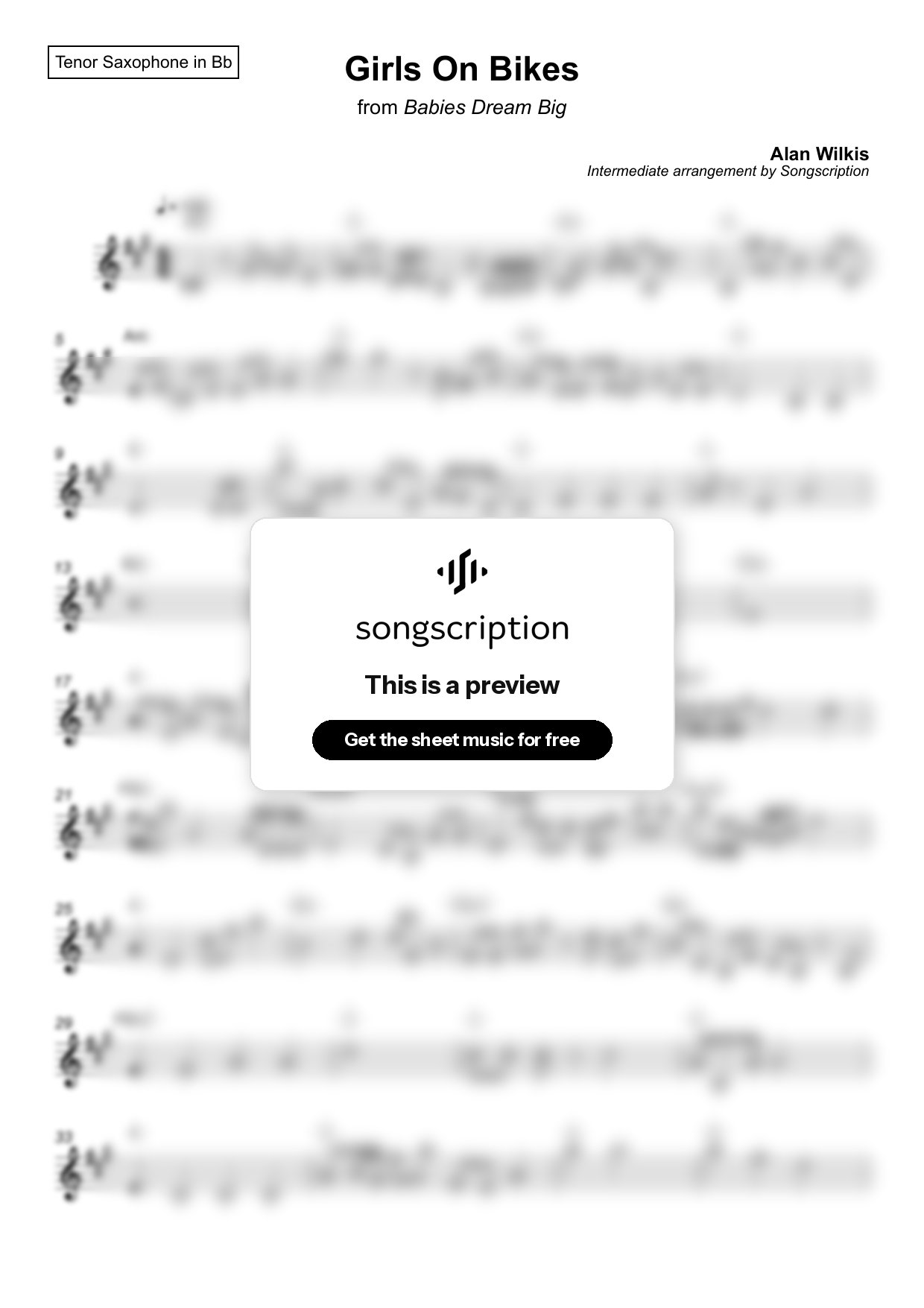 Intermediate Tenor Sax Sheet Music for "Girls On Bikes" by Alan Wilkis