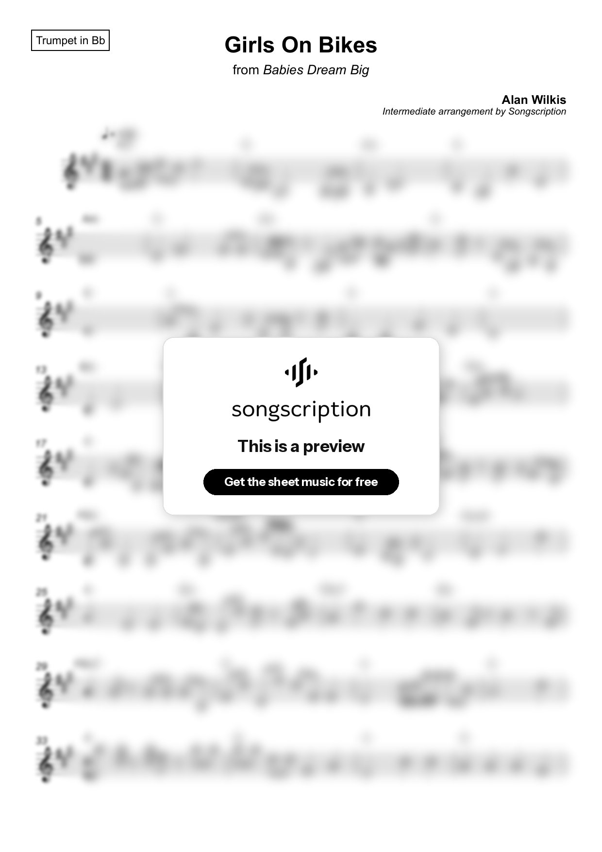 Intermediate Trumpet Sheet Music for "Girls On Bikes" by Alan Wilkis
