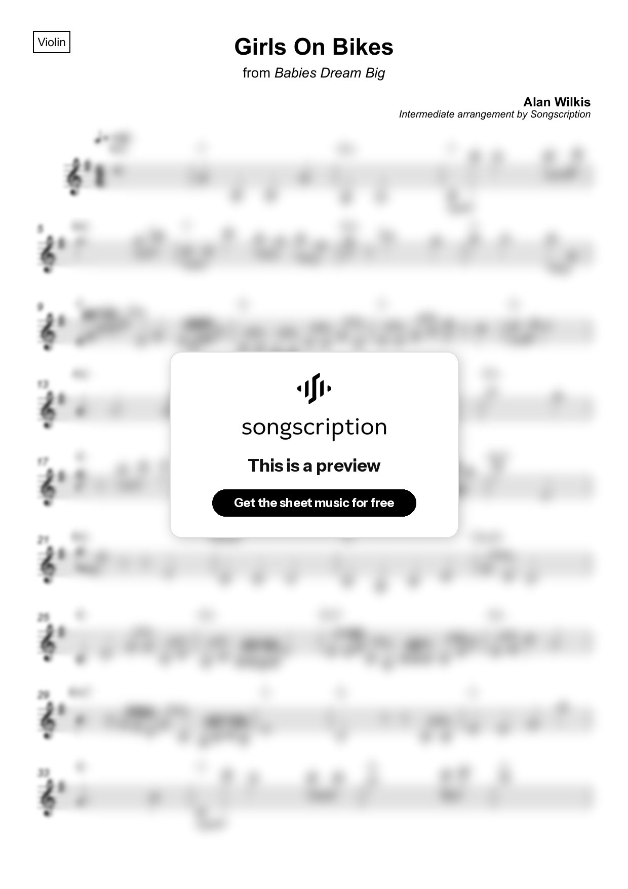 Intermediate Violin Sheet Music for "Girls On Bikes" by Alan Wilkis
