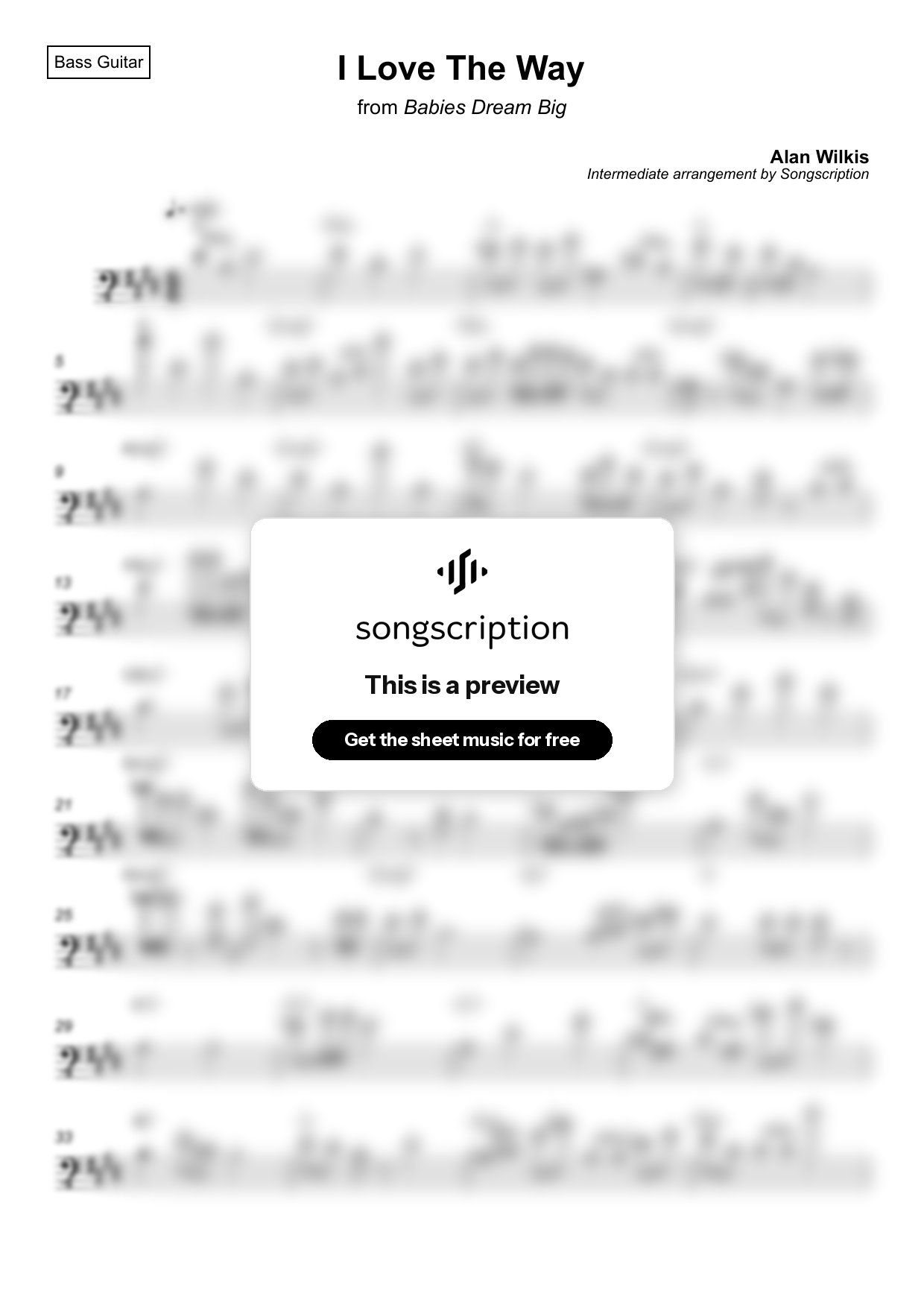 Intermediate Bass Guitar Sheet Music for "I Love The Way" by Alan Wilkis