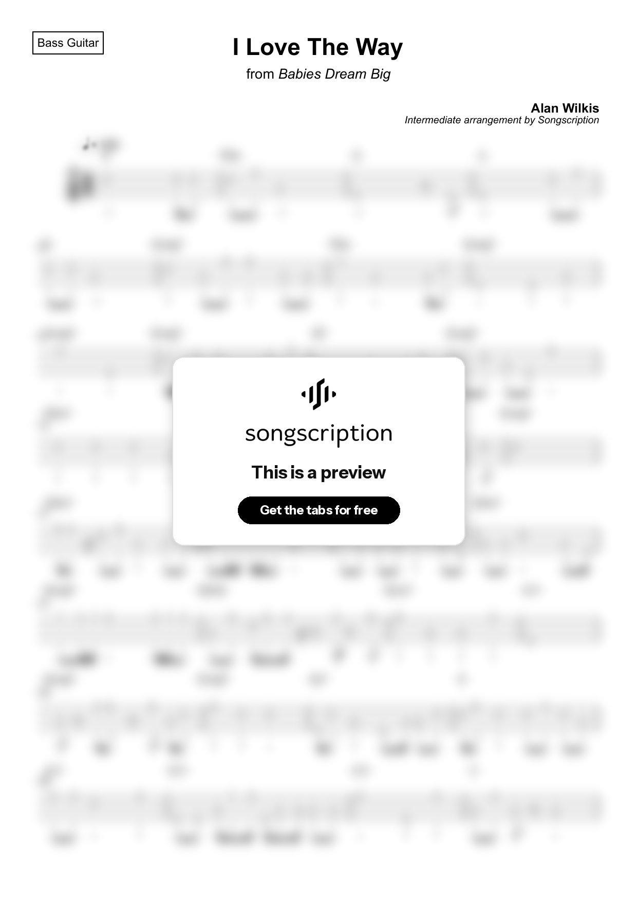 Intermediate Bass Guitar Tabs for "I Love The Way" by Alan Wilkis