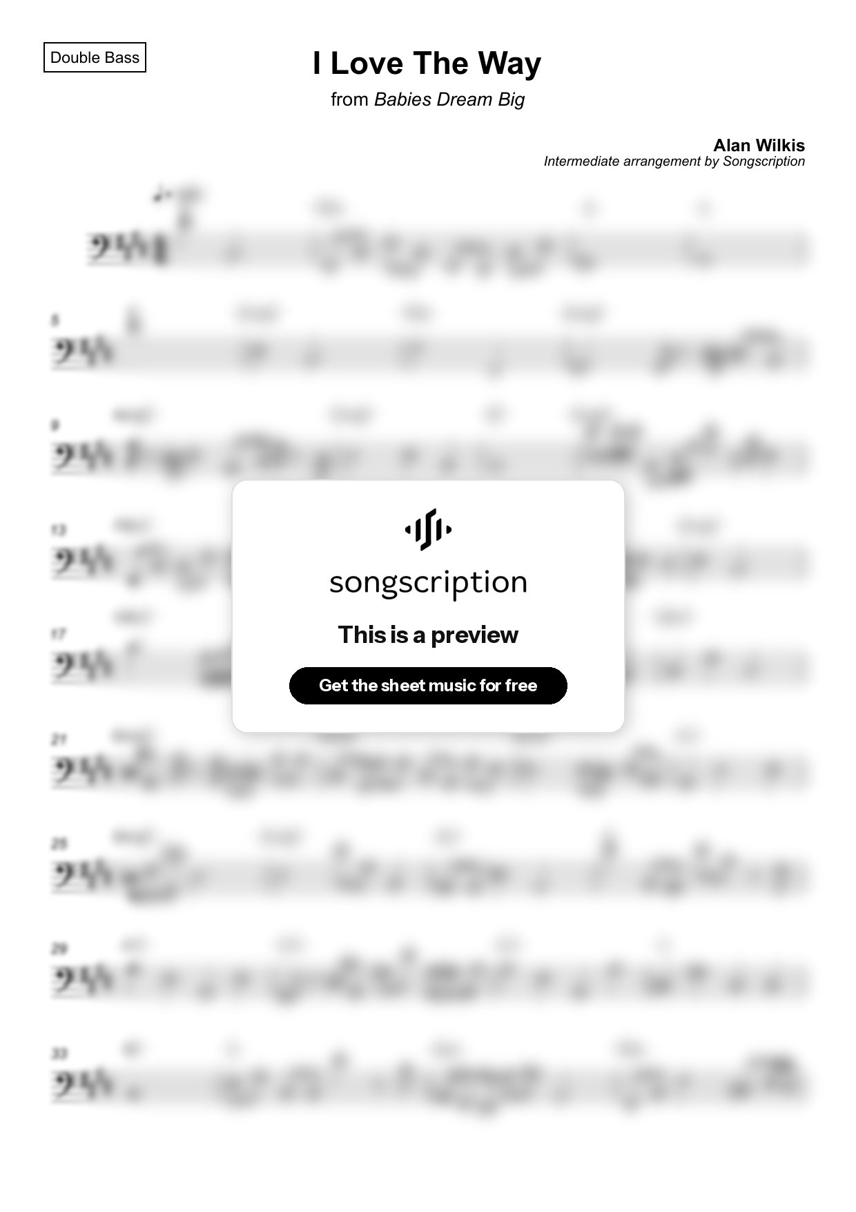 Intermediate Double Bass Sheet Music for "I Love The Way" by Alan Wilkis