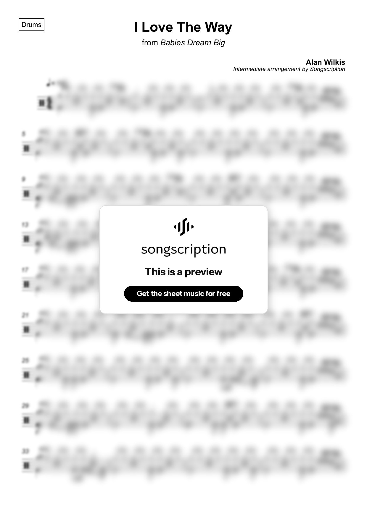 Intermediate Drums Sheet Music for "I Love The Way" by Alan Wilkis