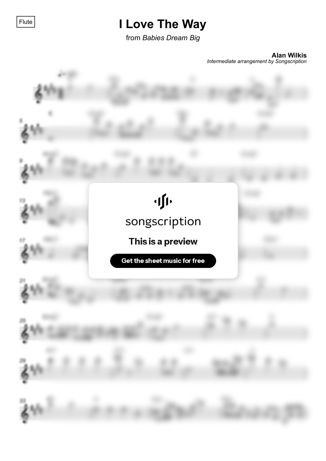 Intermediate Flute Sheet Music for "I Love The Way" by Alan Wilkis