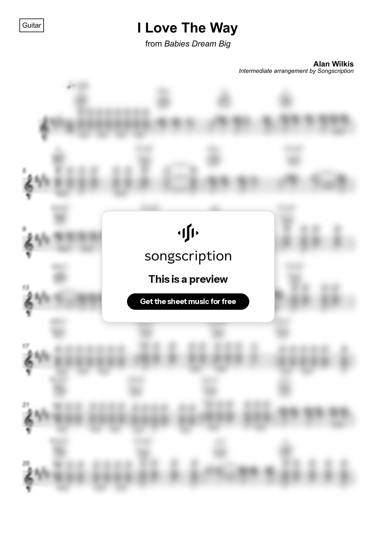 Intermediate Acoustic Guitar Sheet Music for "I Love The Way" by Alan Wilkis