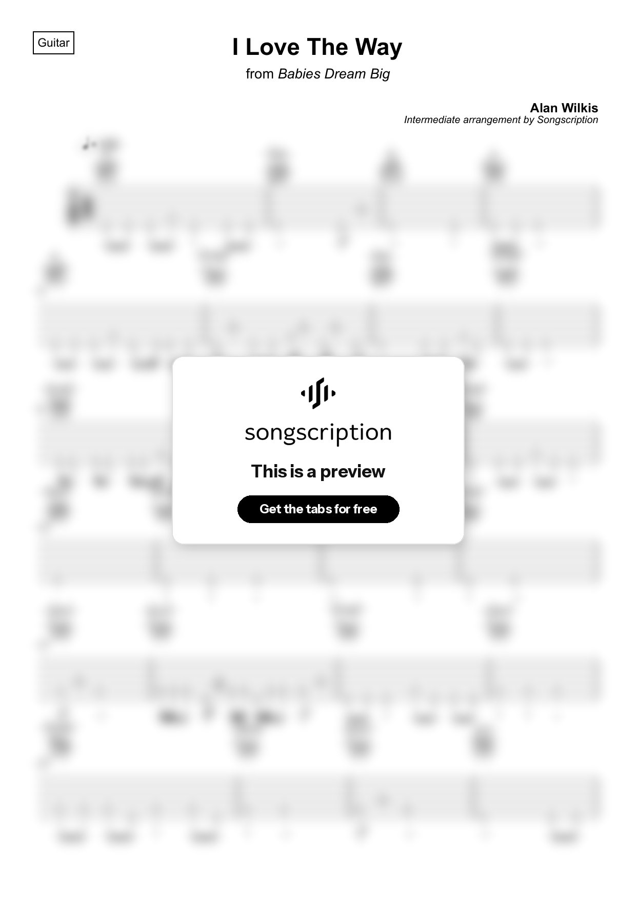 Intermediate Acoustic Guitar Tabs for "I Love The Way" by Alan Wilkis