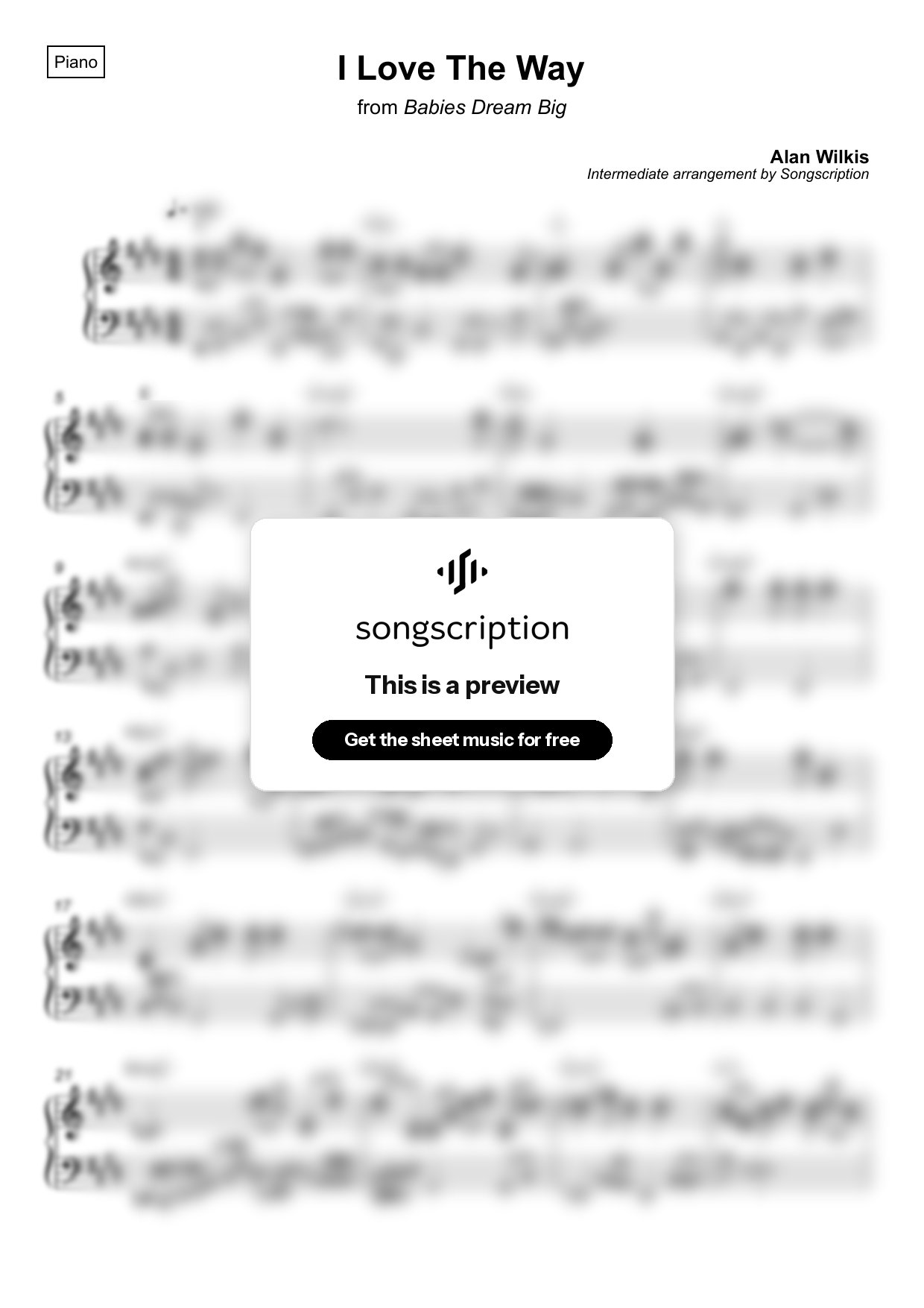 Intermediate Piano Sheet Music for "I Love The Way" by Alan Wilkis