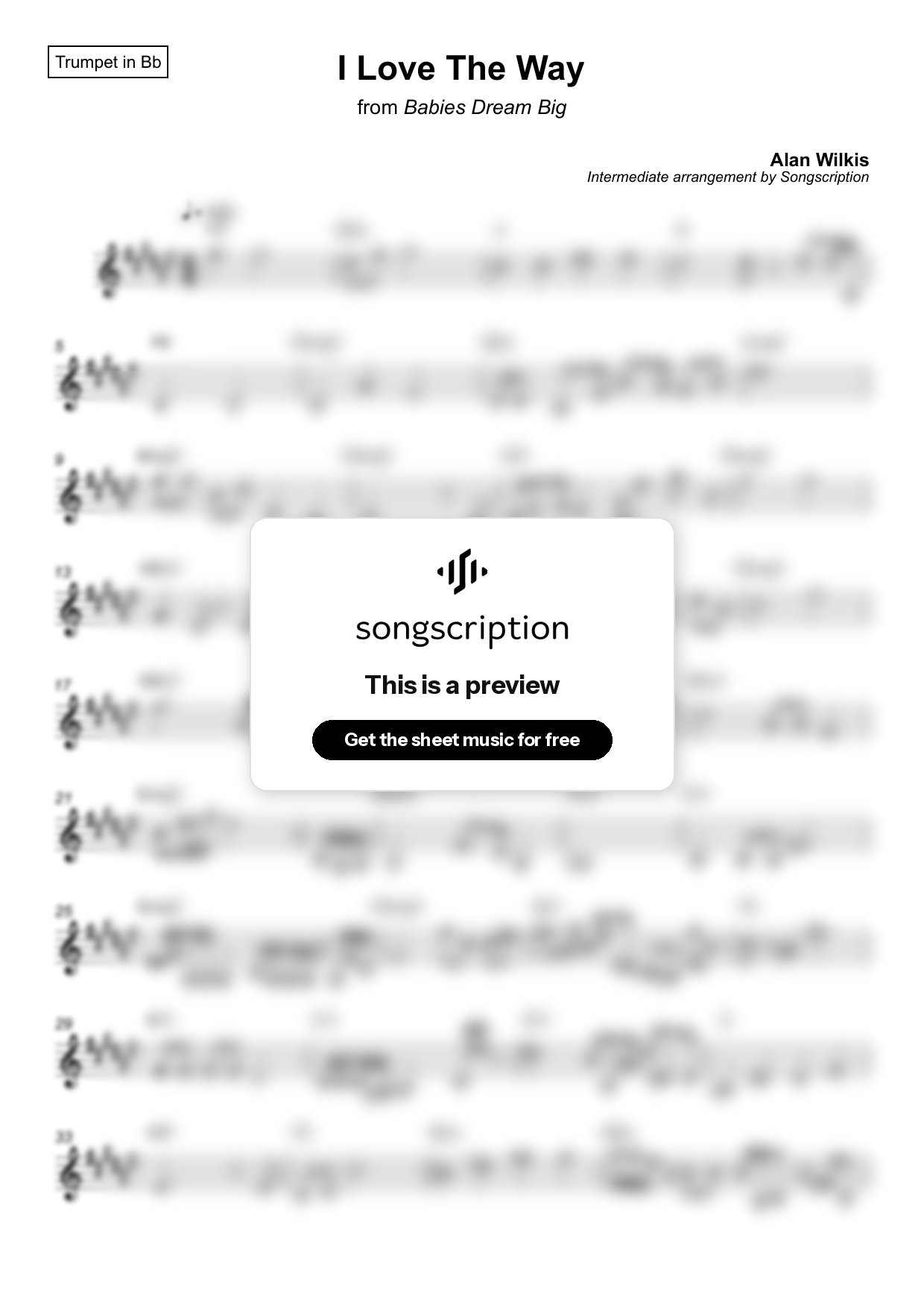 Intermediate Trumpet Sheet Music for "I Love The Way" by Alan Wilkis