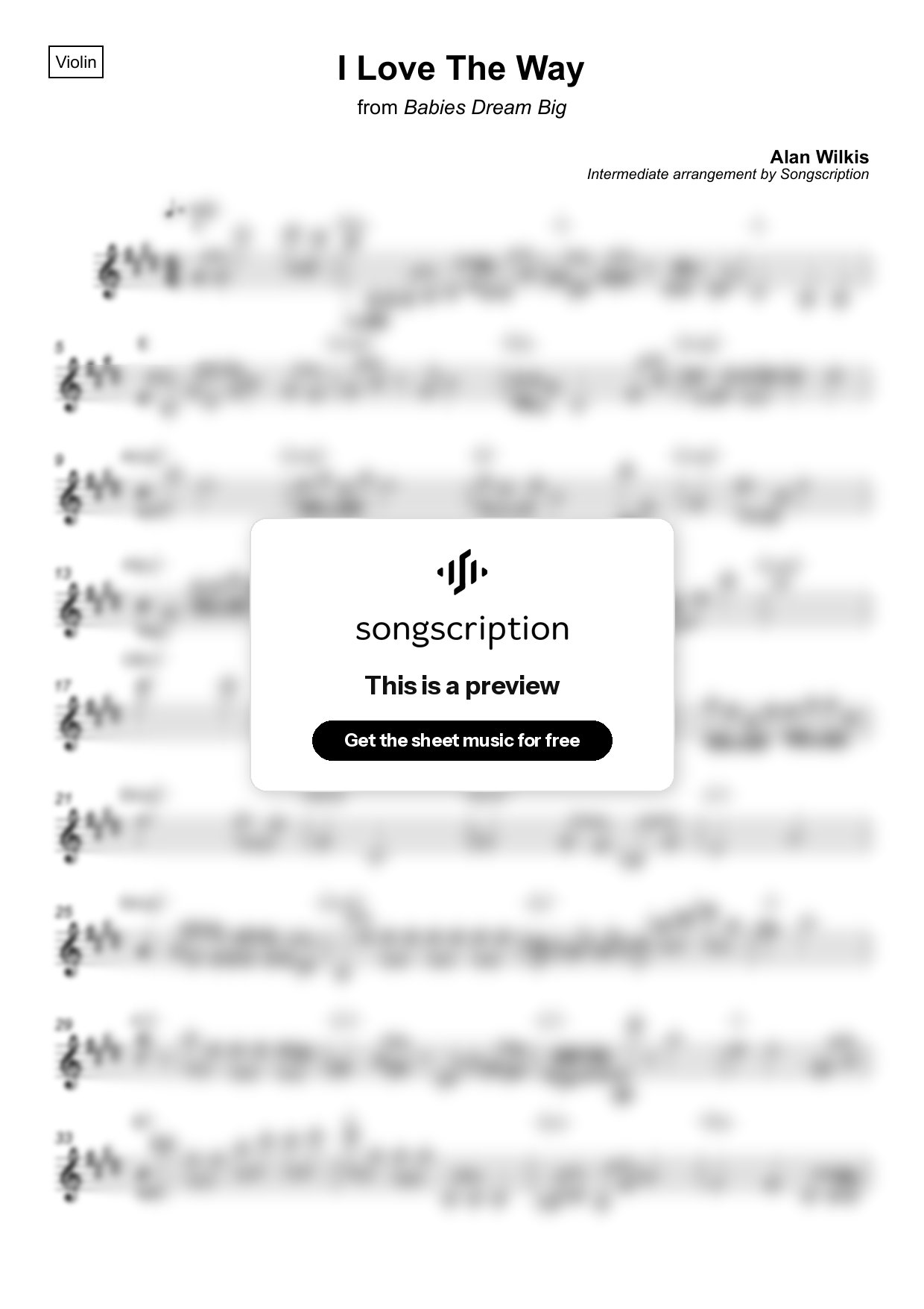 Intermediate Violin Sheet Music for "I Love The Way" by Alan Wilkis