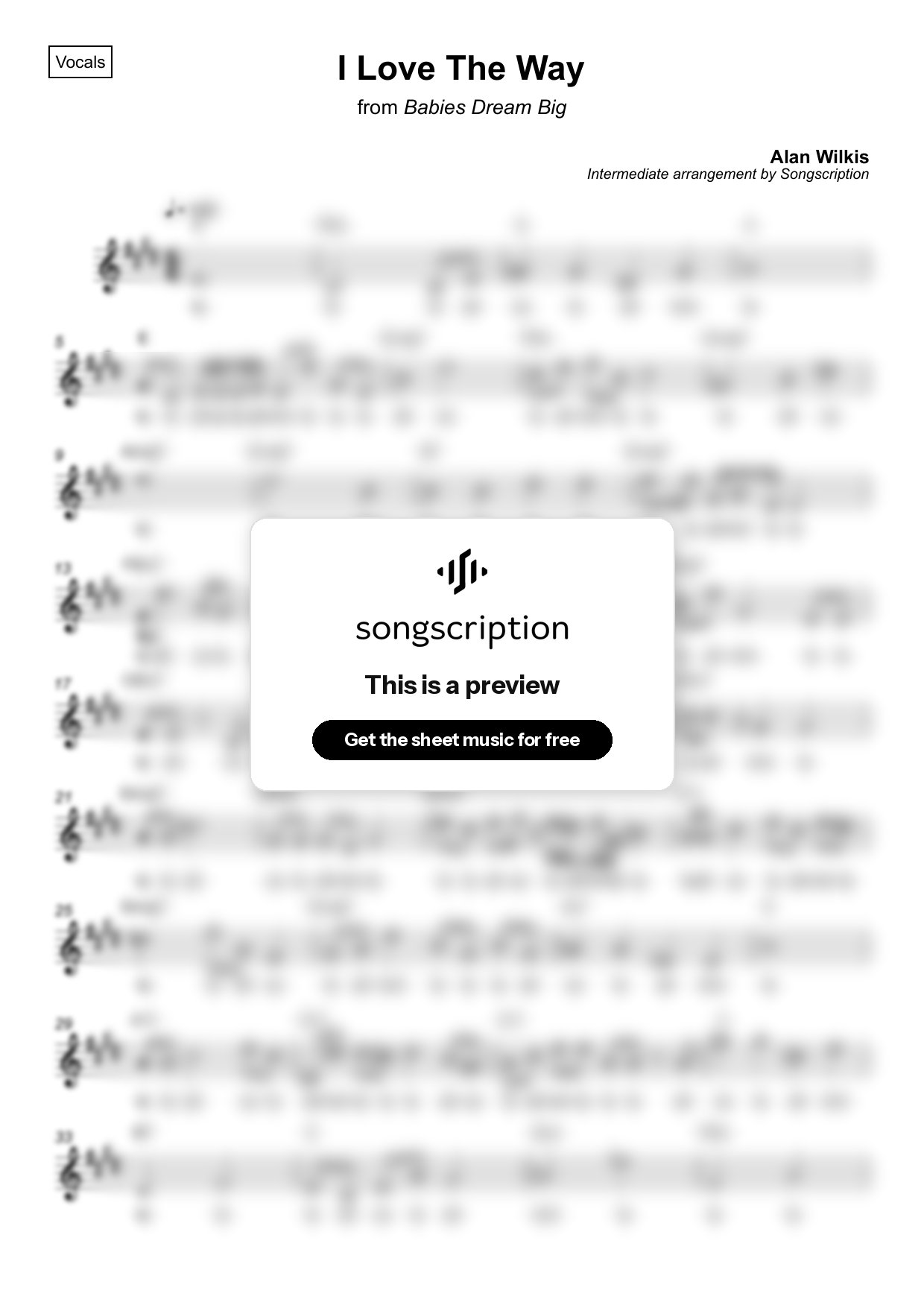 Intermediate Vocals Sheet Music for "I Love The Way" by Alan Wilkis