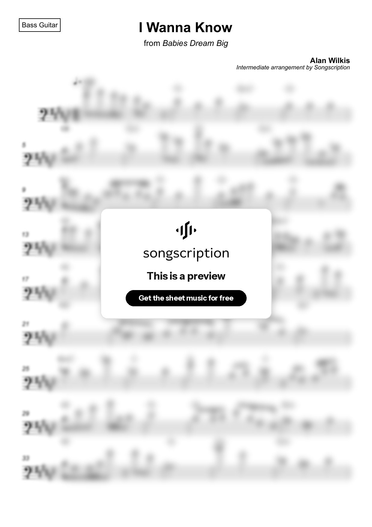 Intermediate Bass Guitar Sheet Music for "I Wanna Know" by Alan Wilkis
