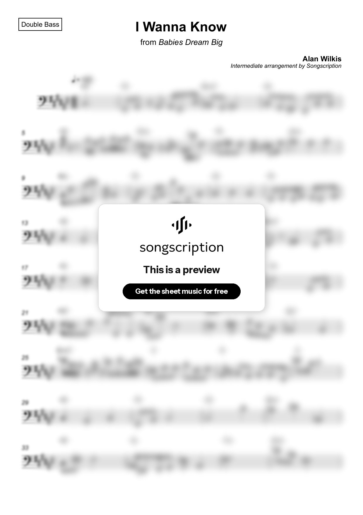 Intermediate Double Bass Sheet Music for "I Wanna Know" by Alan Wilkis