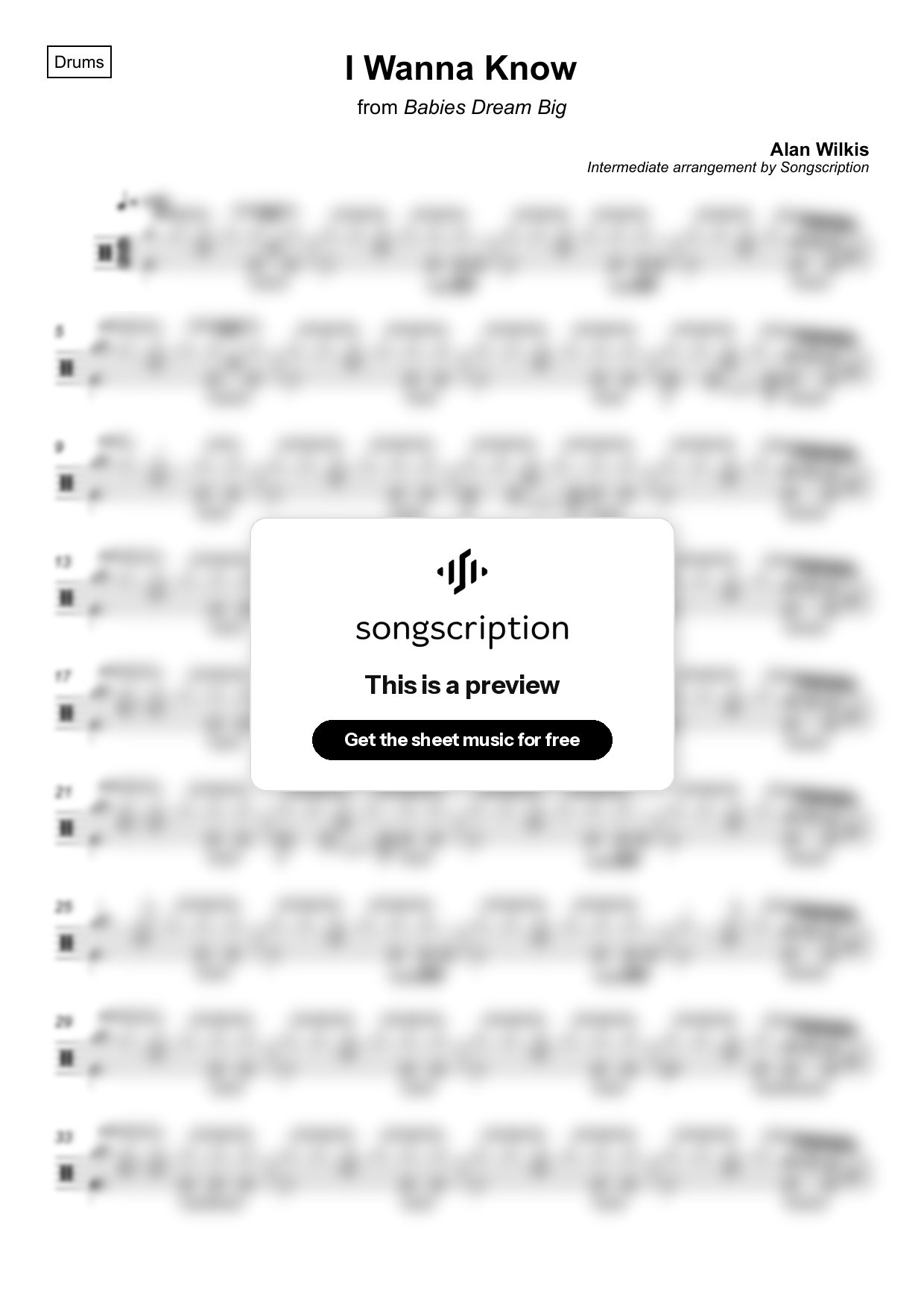 Intermediate Drums Sheet Music for "I Wanna Know" by Alan Wilkis