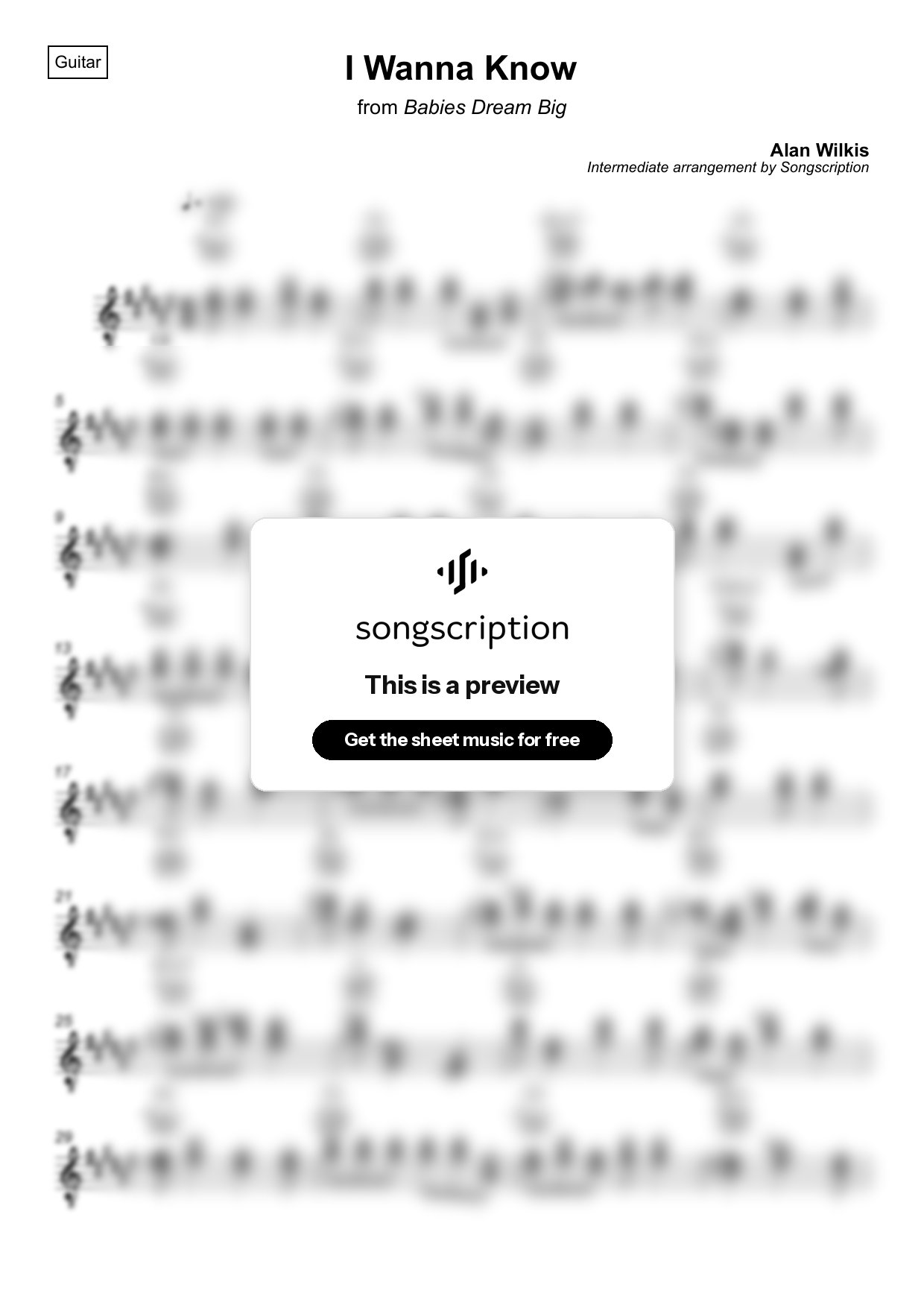 Intermediate Acoustic Guitar Sheet Music for "I Wanna Know" by Alan Wilkis