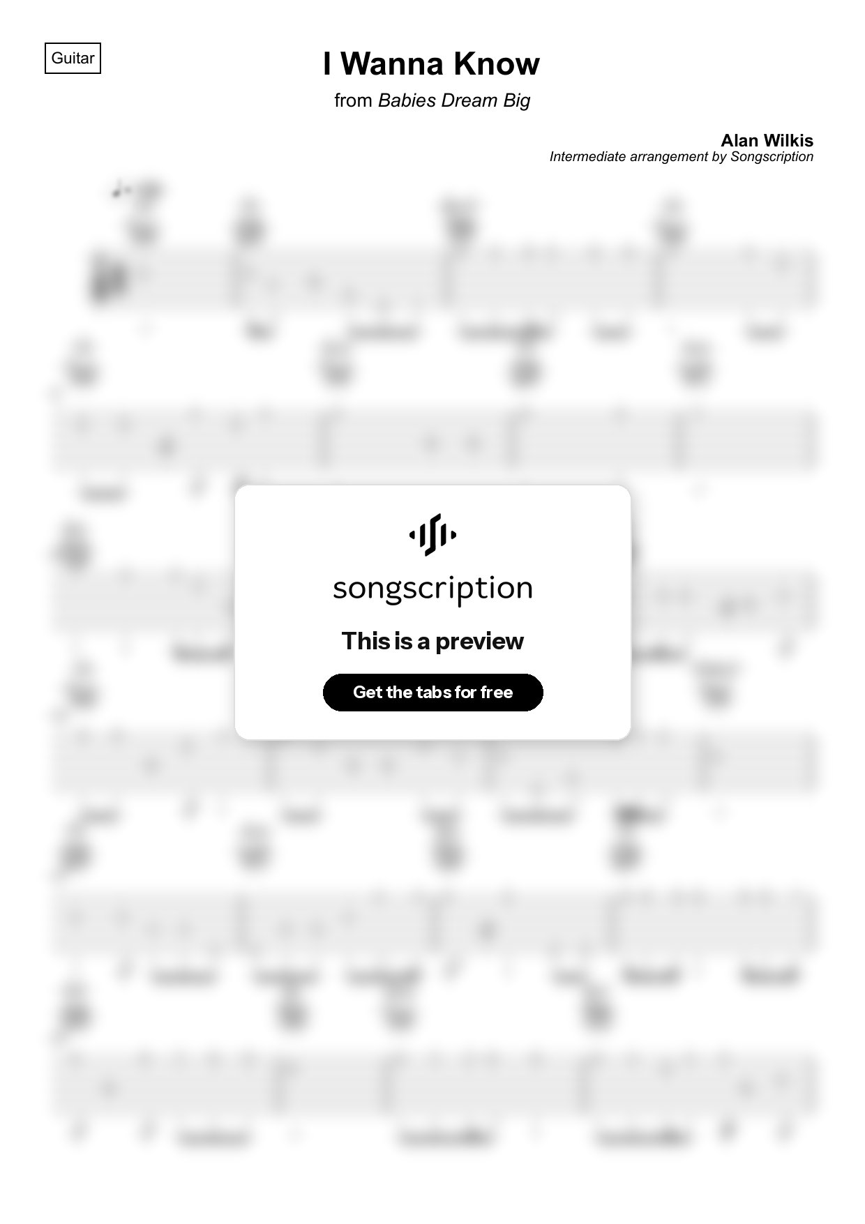 Intermediate Acoustic Guitar Tabs for "I Wanna Know" by Alan Wilkis