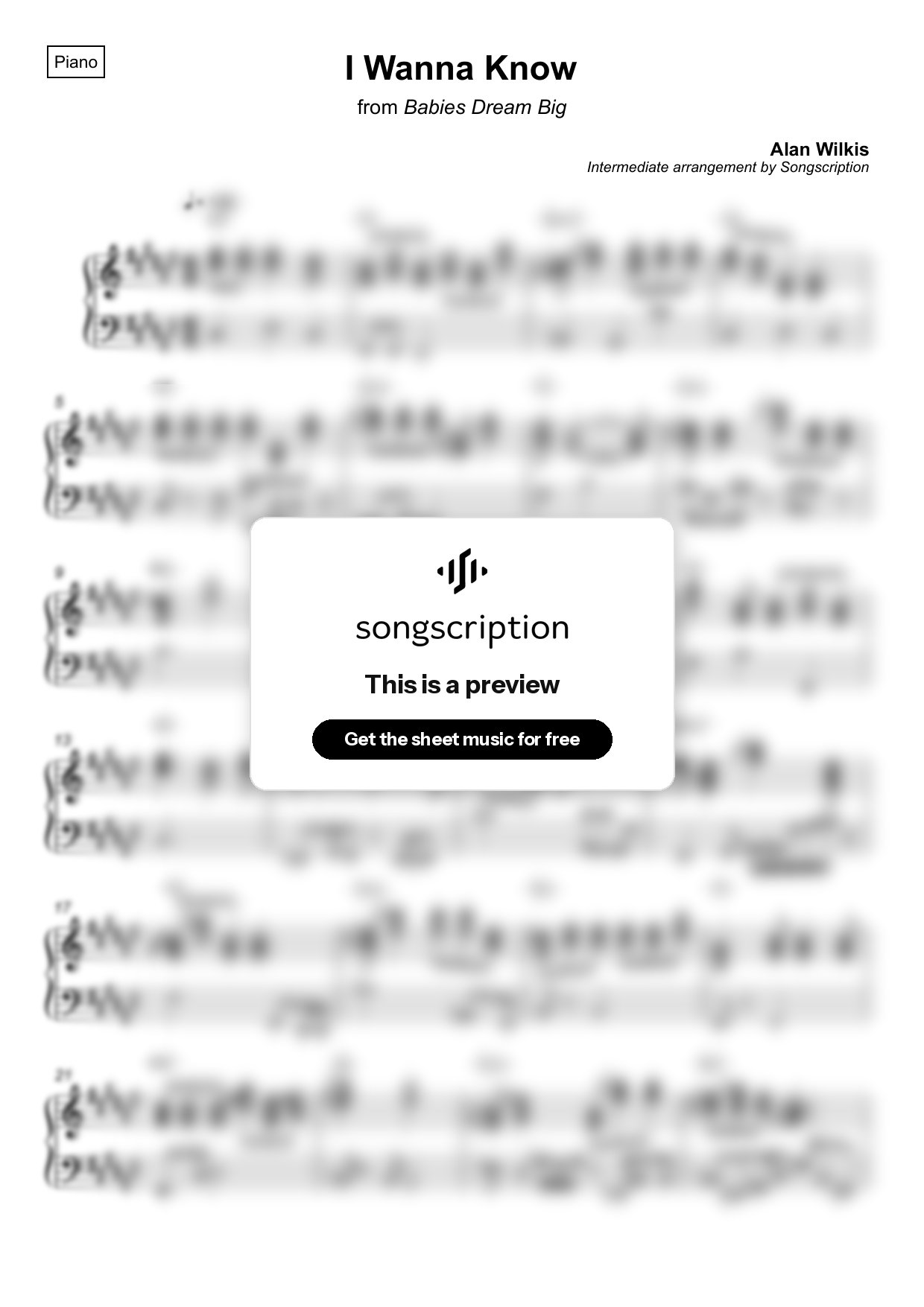Intermediate Piano Sheet Music for "I Wanna Know" by Alan Wilkis