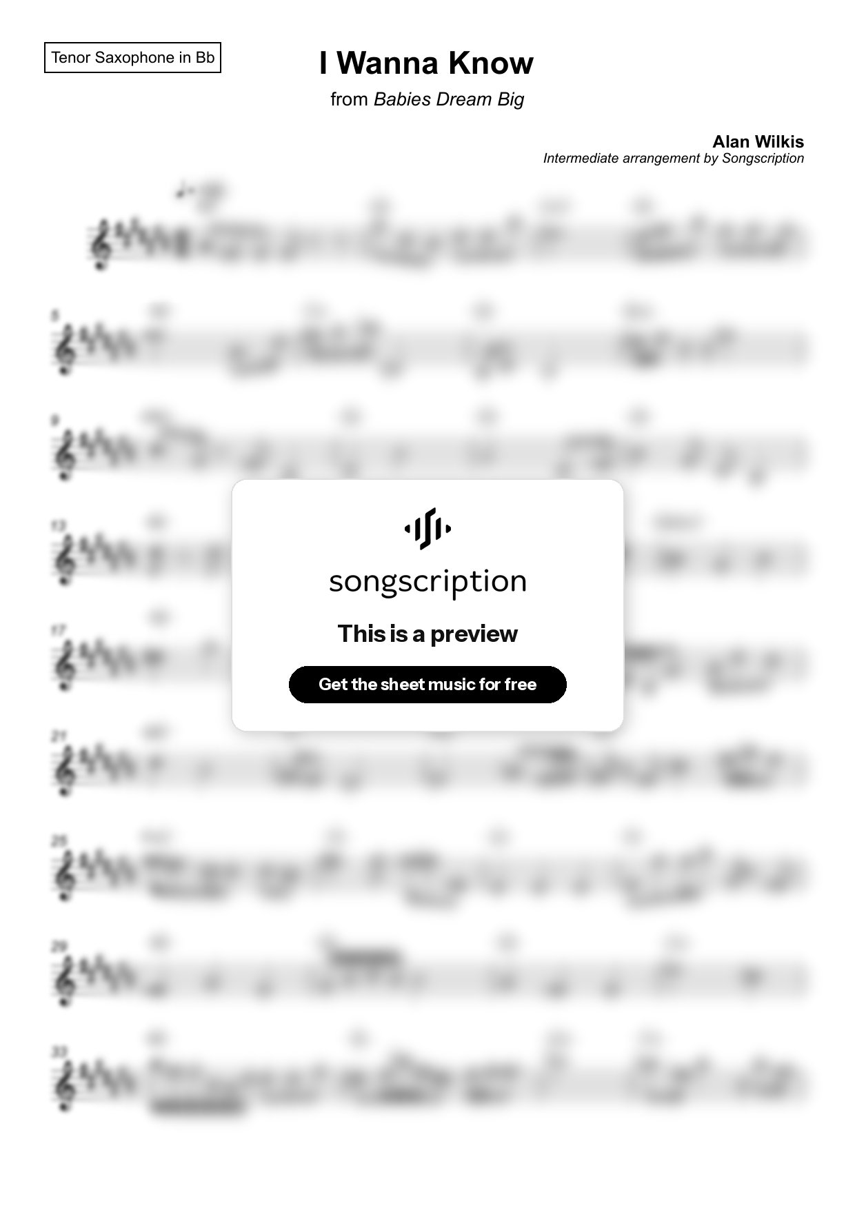 Intermediate Tenor Sax Sheet Music for "I Wanna Know" by Alan Wilkis