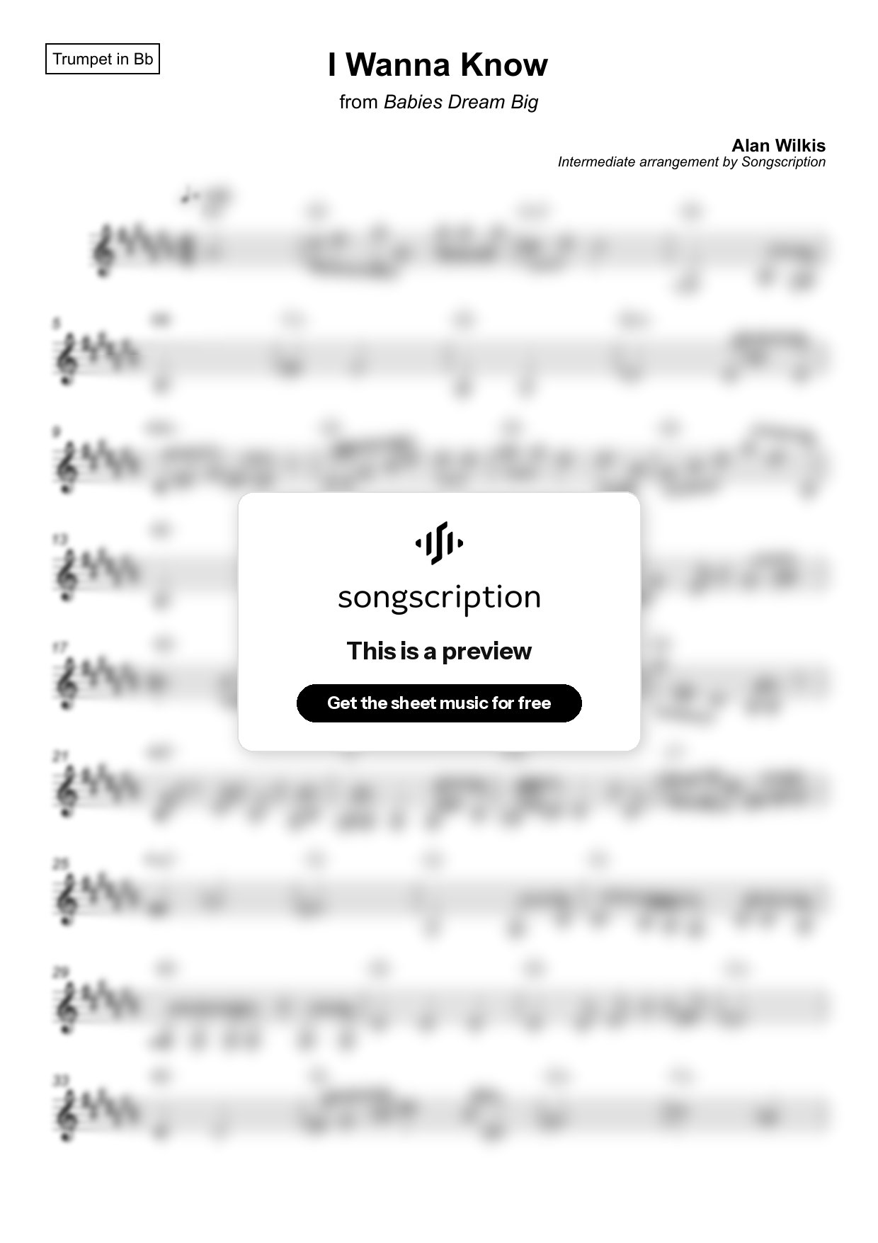 Intermediate Trumpet Sheet Music for "I Wanna Know" by Alan Wilkis