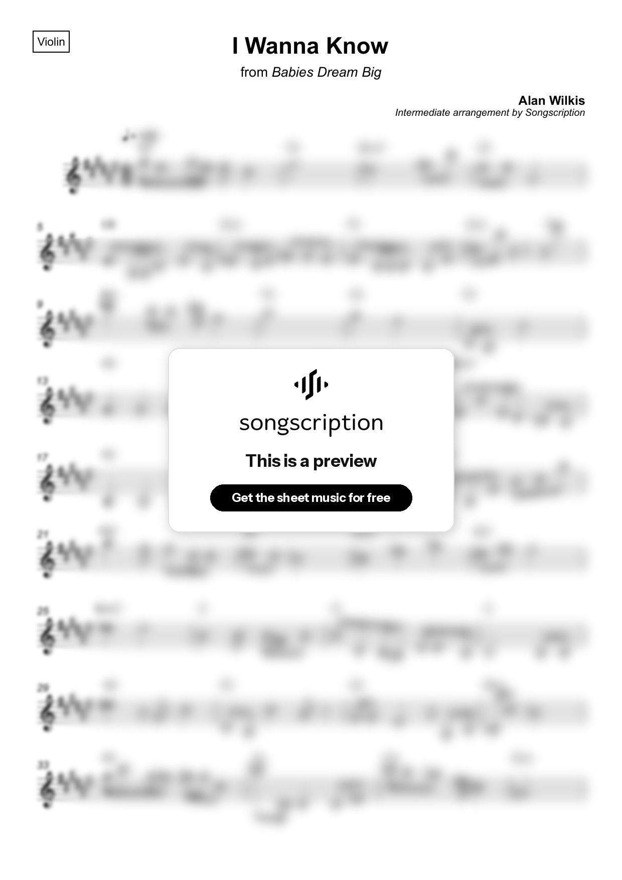 Intermediate Violin Sheet Music for "I Wanna Know" by Alan Wilkis