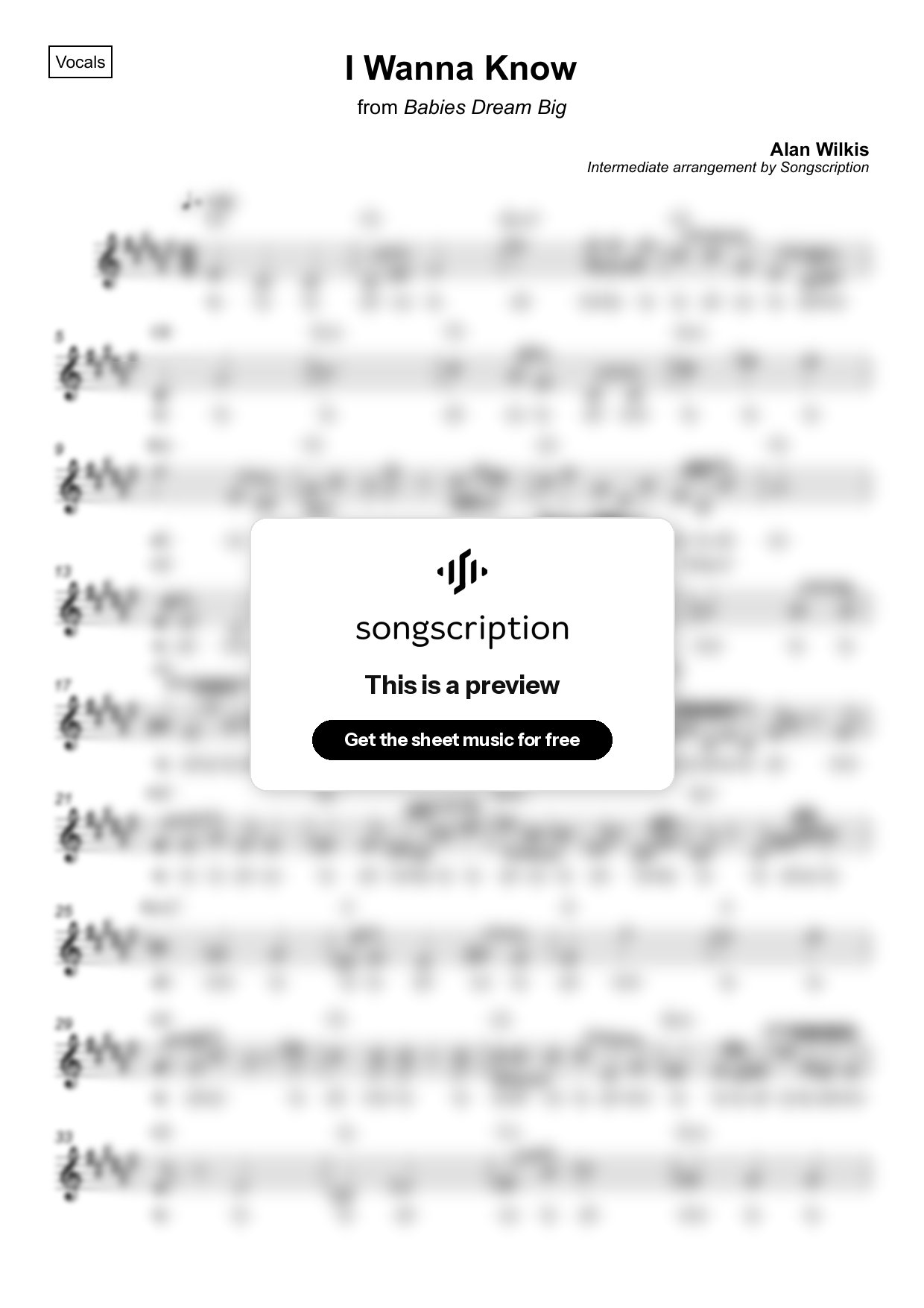 Intermediate Vocals Sheet Music for "I Wanna Know" by Alan Wilkis