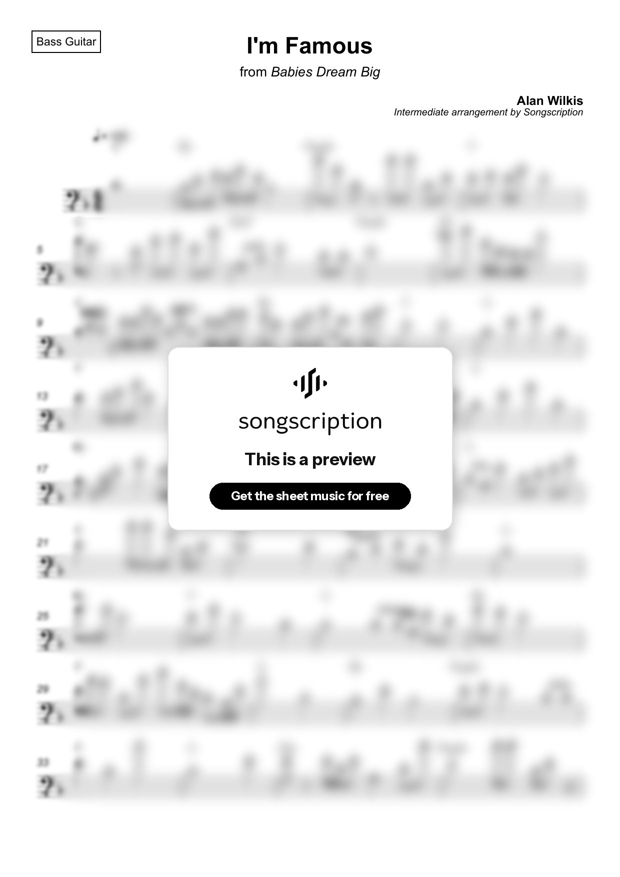 Intermediate Bass Guitar Sheet Music for "I'm Famous" by Alan Wilkis