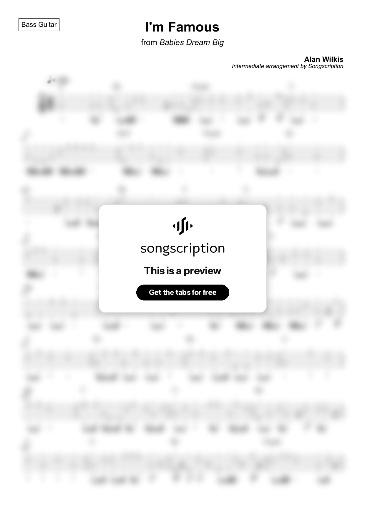 Intermediate Bass Guitar Tabs for "I'm Famous" by Alan Wilkis