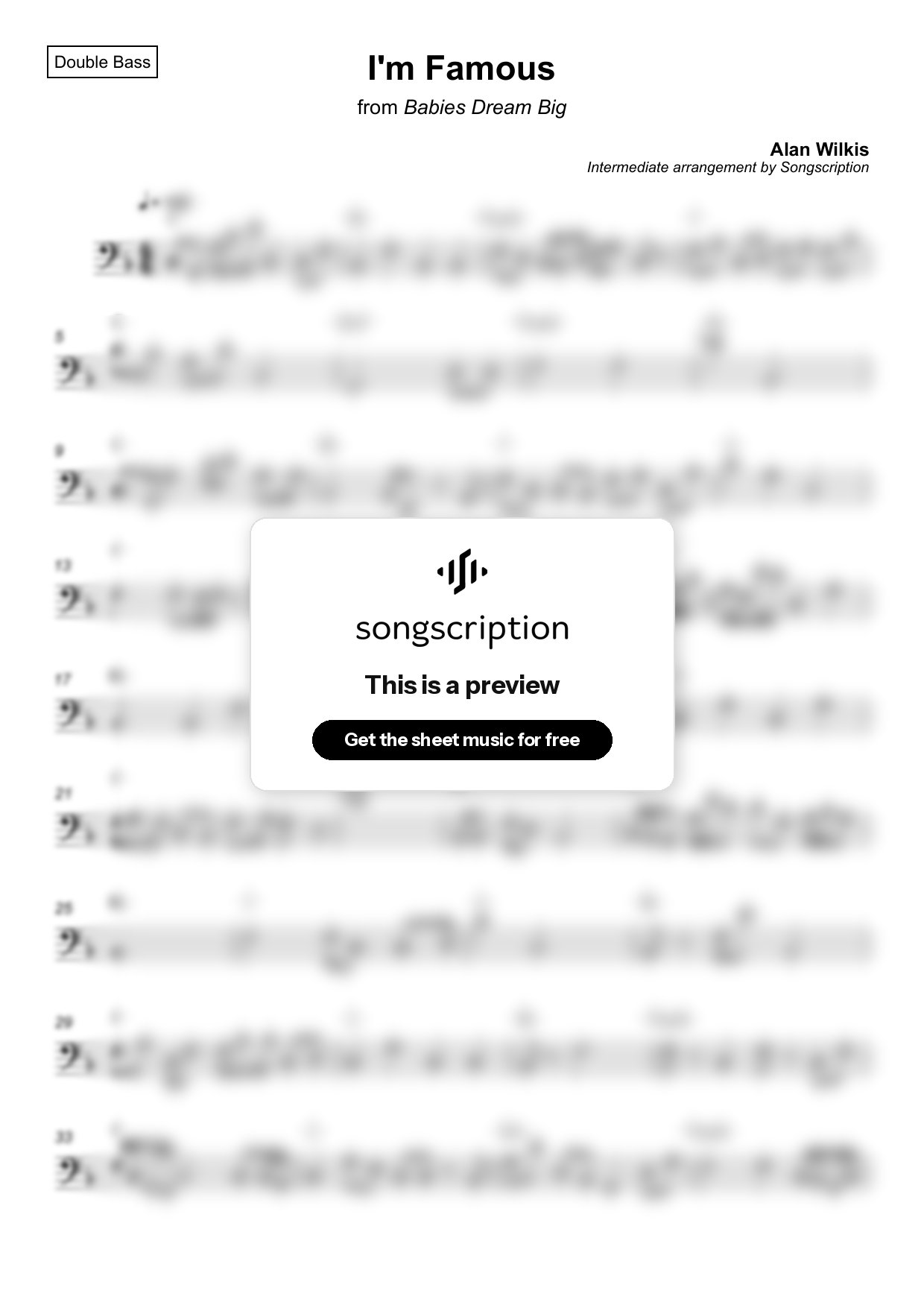 Intermediate Double Bass Sheet Music for "I'm Famous" by Alan Wilkis