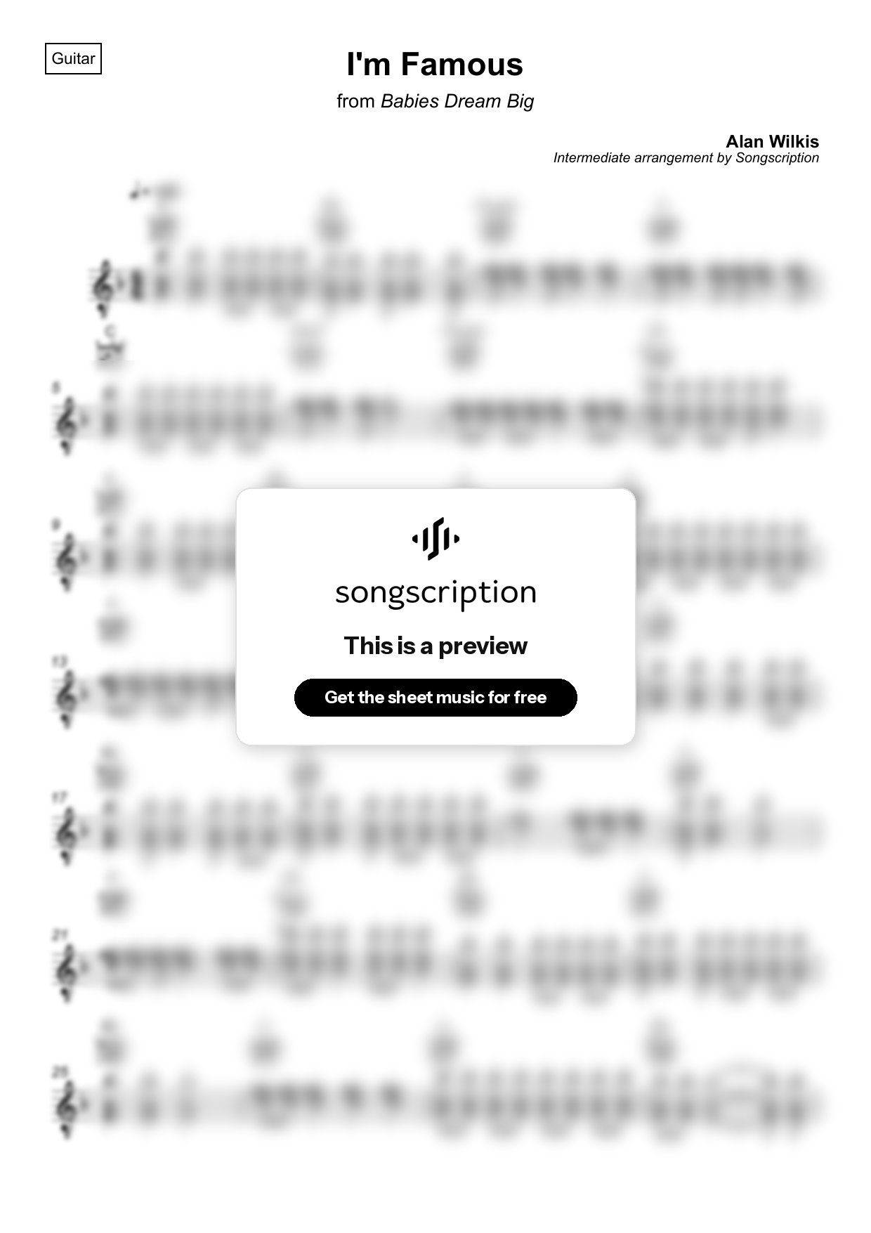 Intermediate Acoustic Guitar Sheet Music for "I'm Famous" by Alan Wilkis