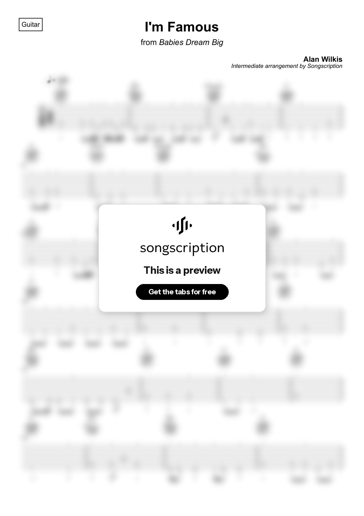Intermediate Acoustic Guitar Tabs for "I'm Famous" by Alan Wilkis