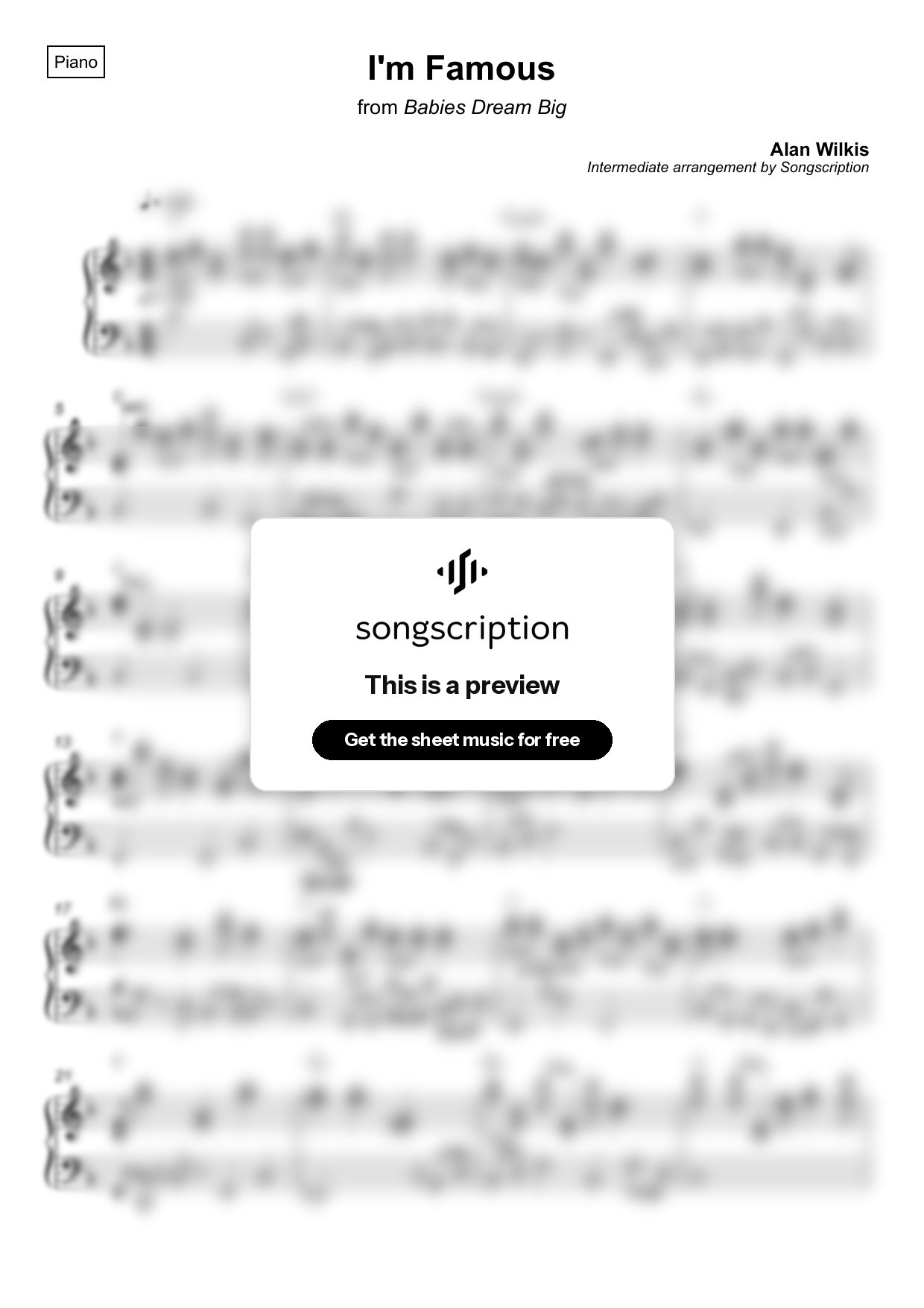 Intermediate Piano Sheet Music for "I'm Famous" by Alan Wilkis