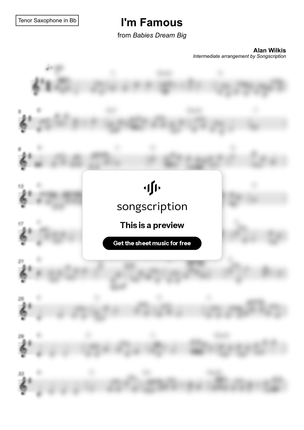 Intermediate Tenor Sax Sheet Music for "I'm Famous" by Alan Wilkis
