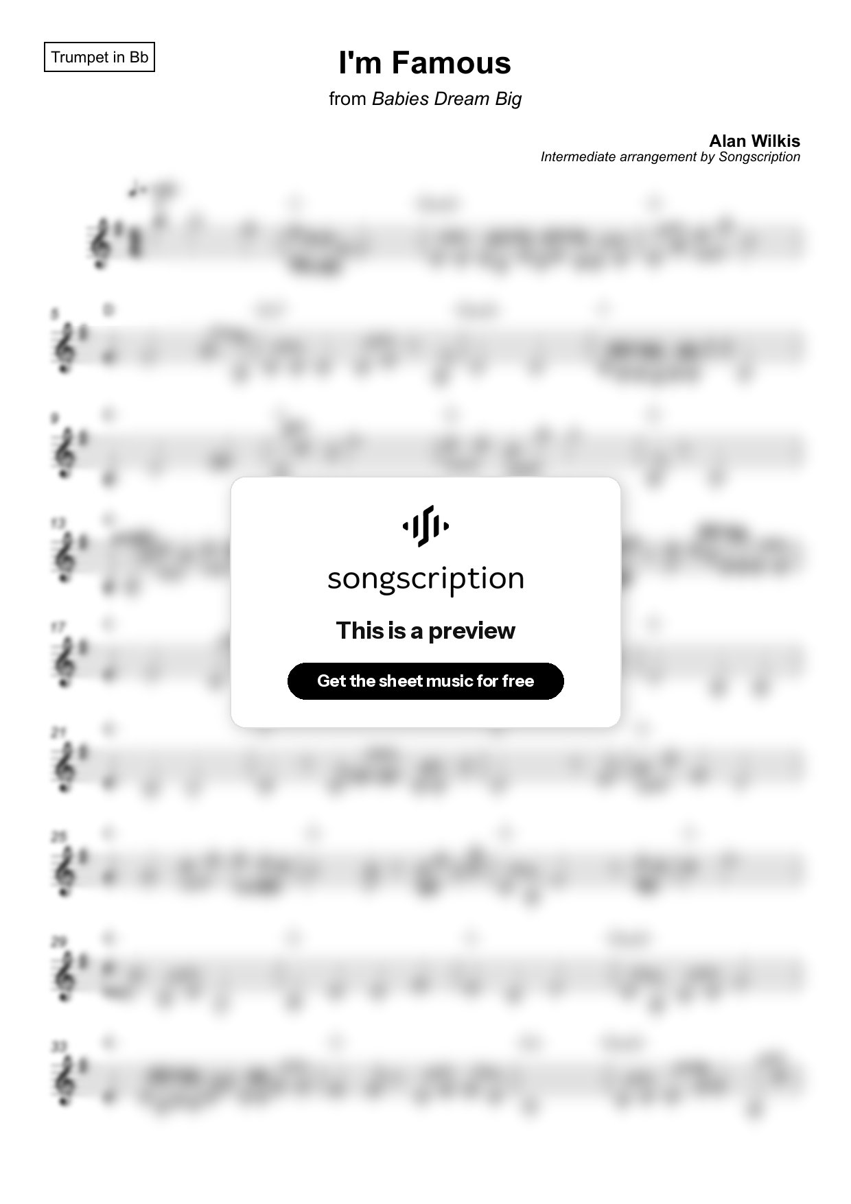 Intermediate Trumpet Sheet Music for "I'm Famous" by Alan Wilkis