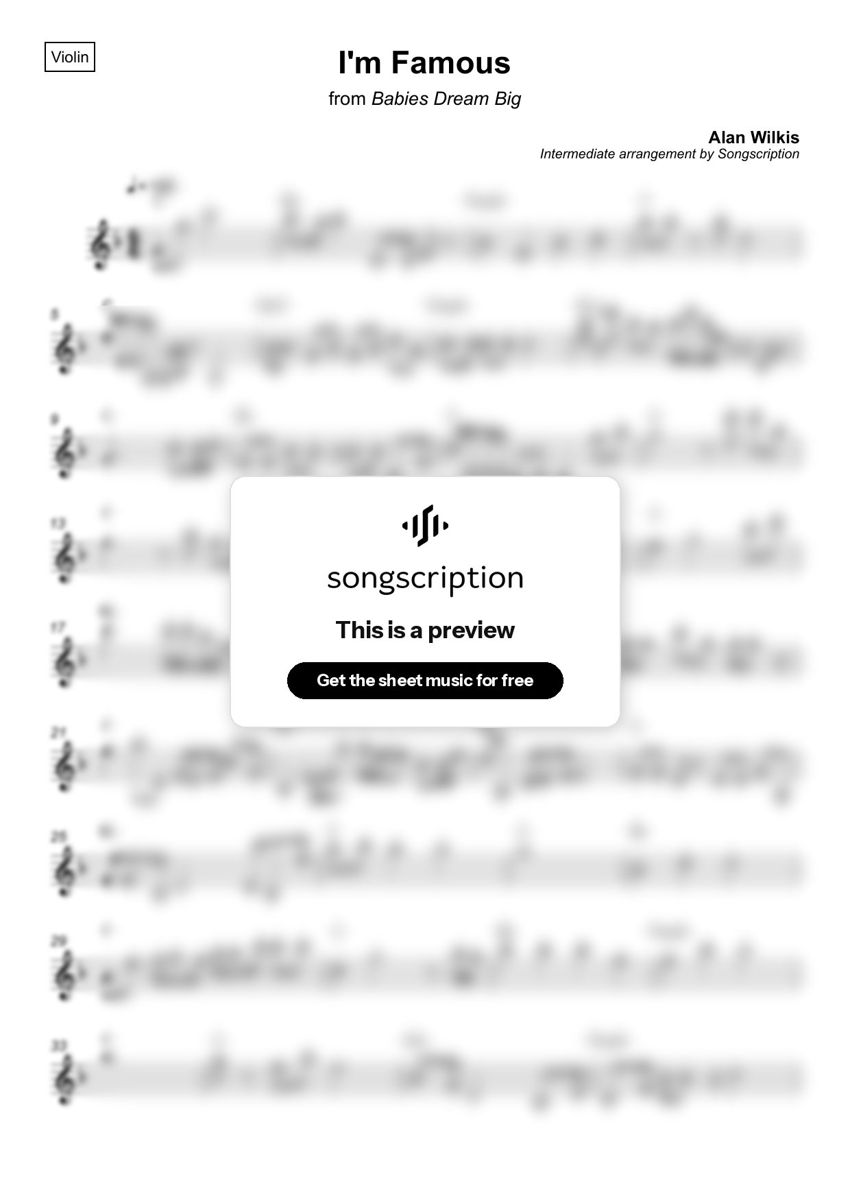 Intermediate Violin Sheet Music for "I'm Famous" by Alan Wilkis