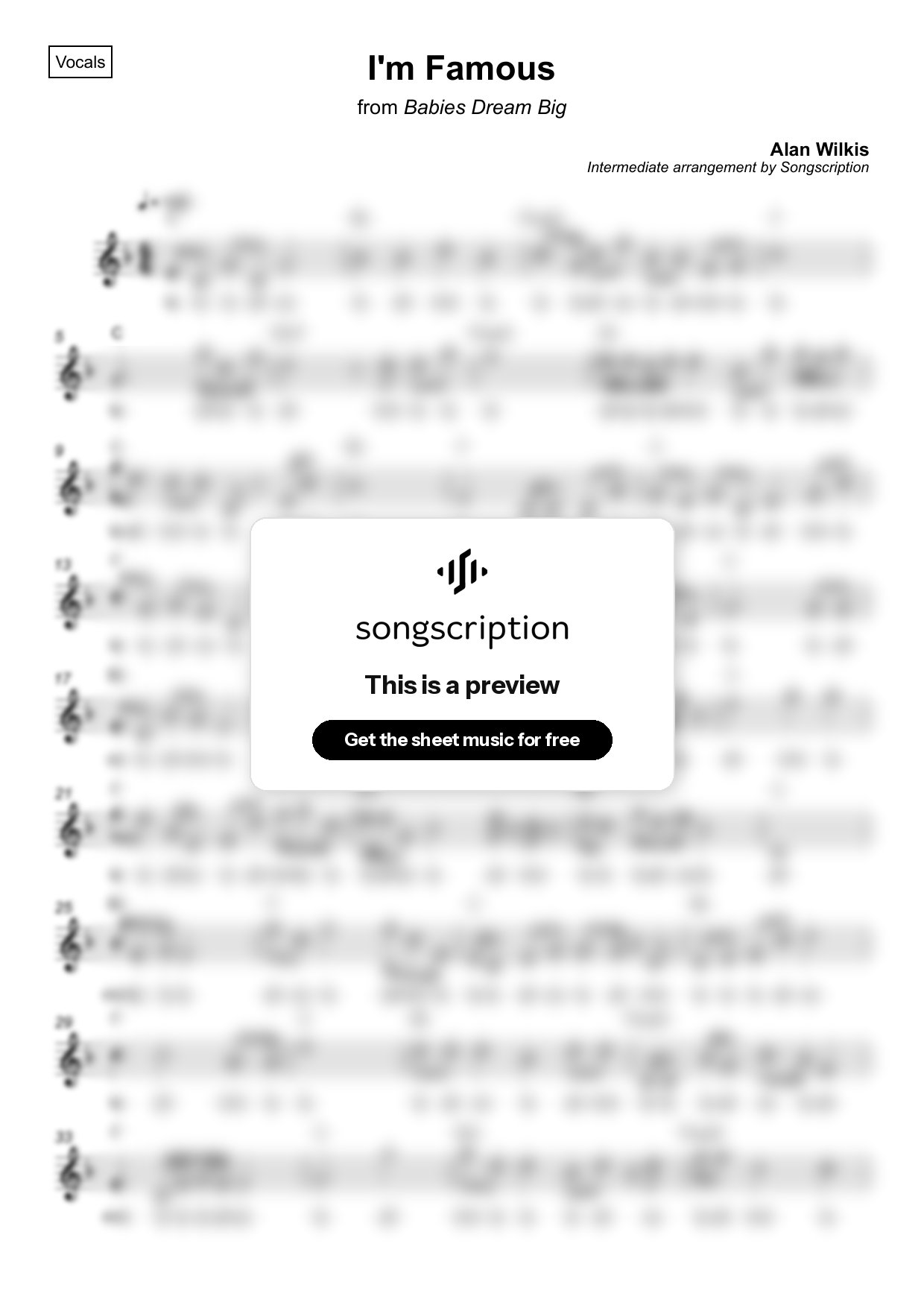 Intermediate Vocals Sheet Music for "I'm Famous" by Alan Wilkis