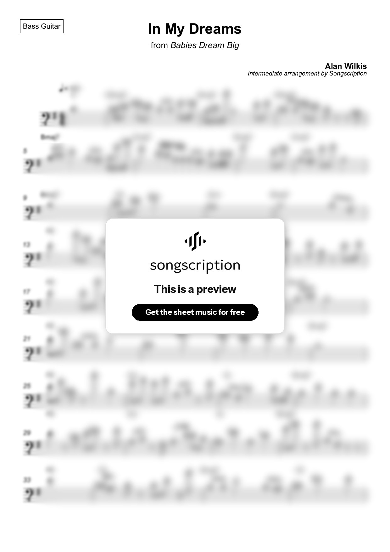Intermediate Bass Guitar Sheet Music for "In My Dreams" by Alan Wilkis