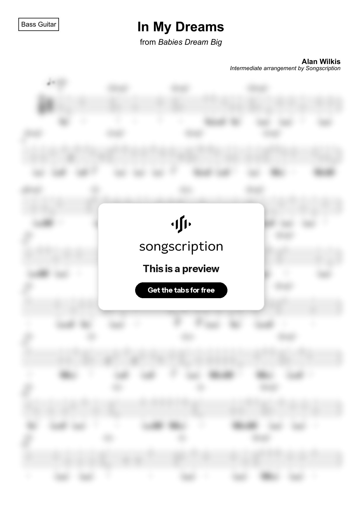 Intermediate Bass Guitar Tabs for "In My Dreams" by Alan Wilkis