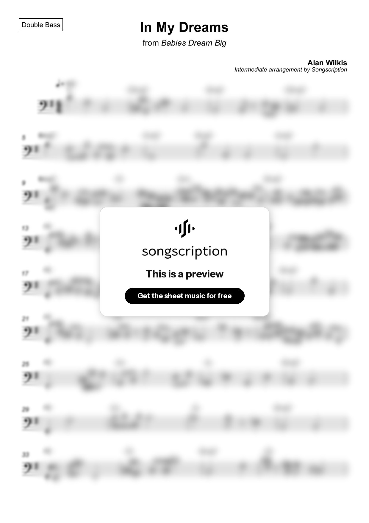 Intermediate Double Bass Sheet Music for "In My Dreams" by Alan Wilkis