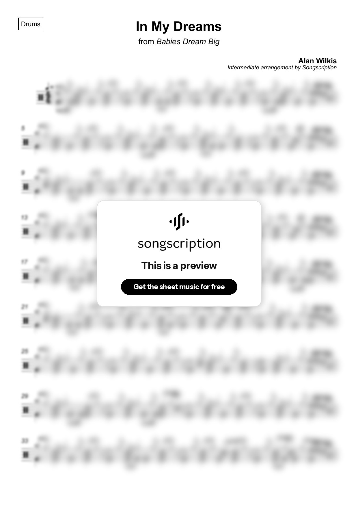 Intermediate Drums Sheet Music for "In My Dreams" by Alan Wilkis