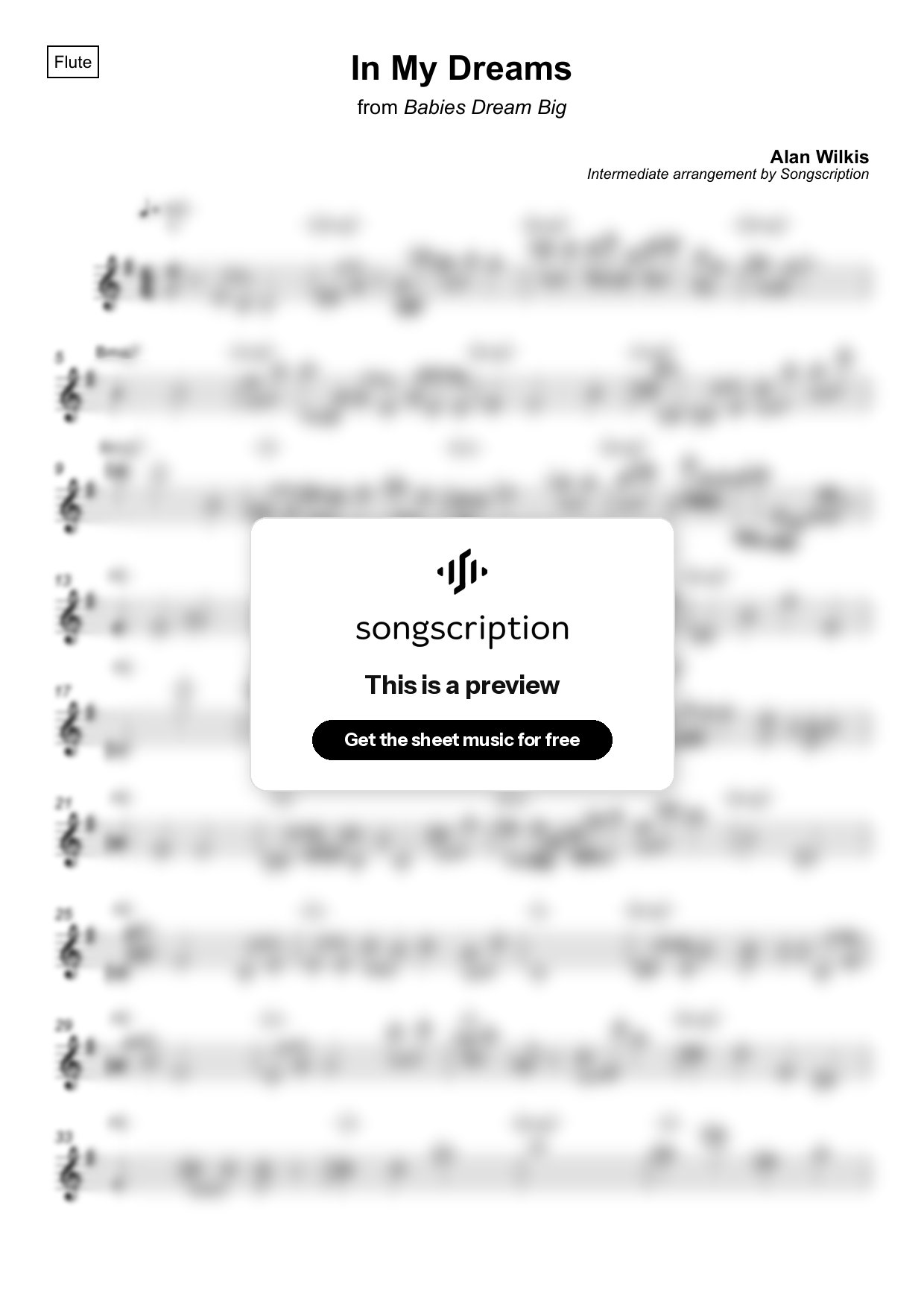 Intermediate Flute Sheet Music for "In My Dreams" by Alan Wilkis