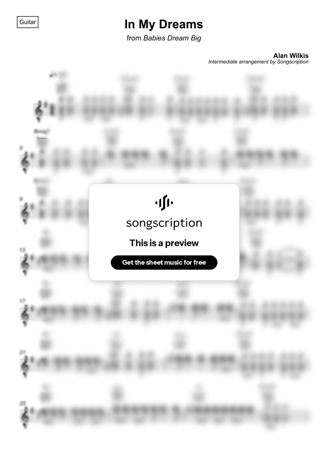 Intermediate Acoustic Guitar Sheet Music for "In My Dreams" by Alan Wilkis