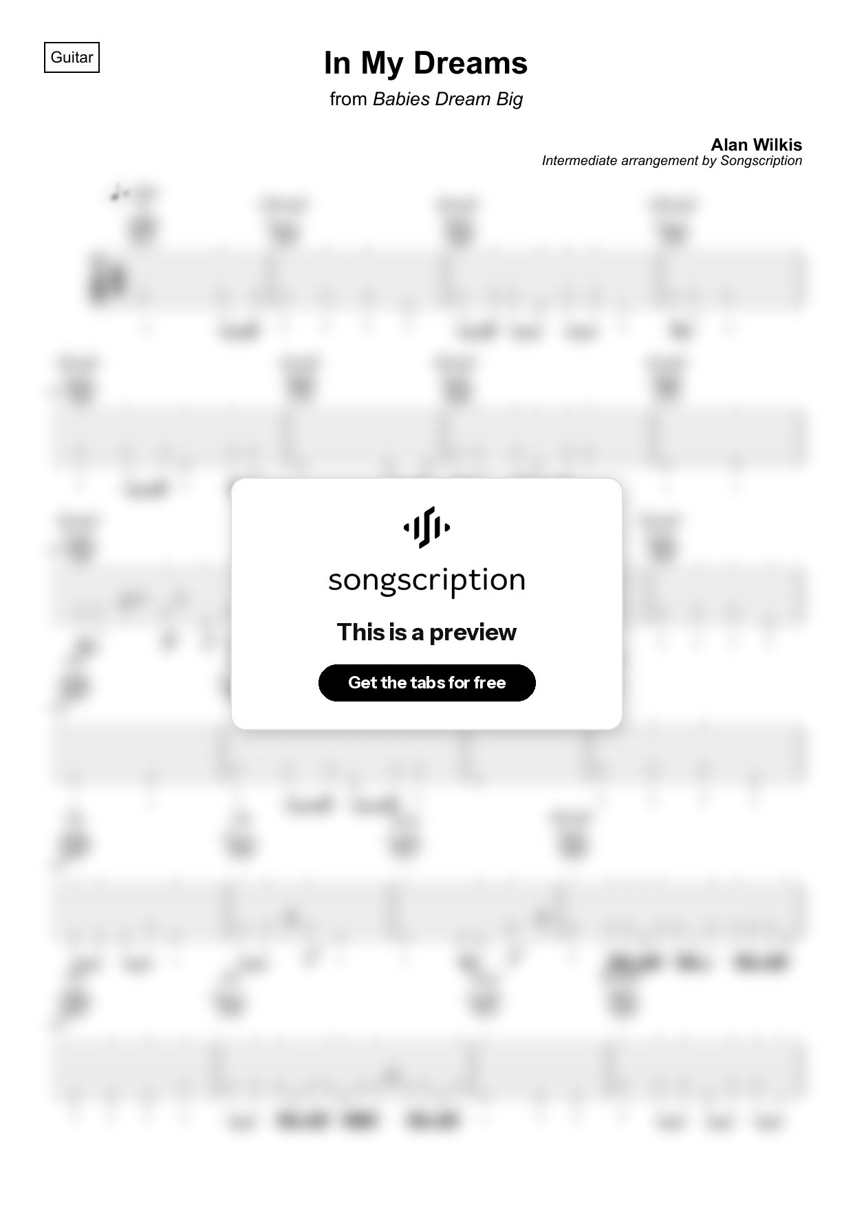 Intermediate Acoustic Guitar Tabs for "In My Dreams" by Alan Wilkis