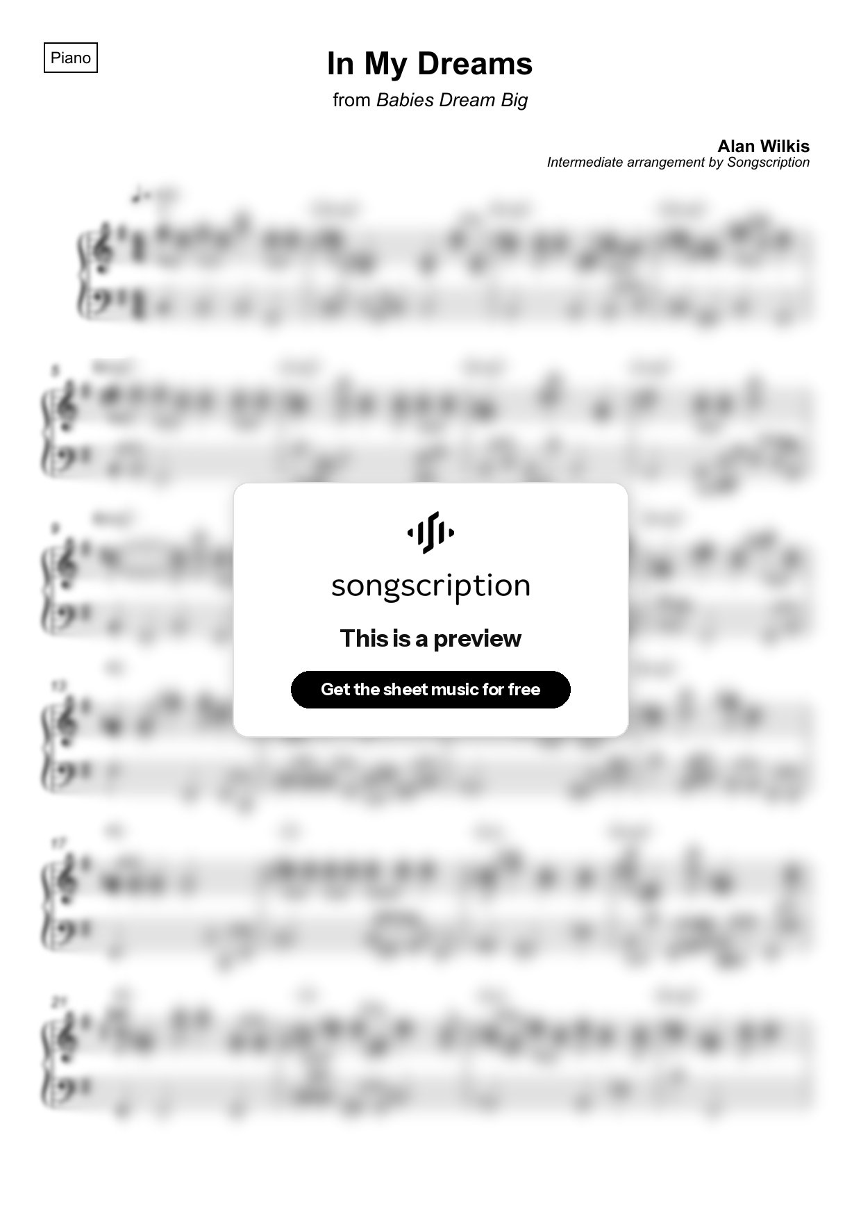 Intermediate Piano Sheet Music for "In My Dreams" by Alan Wilkis
