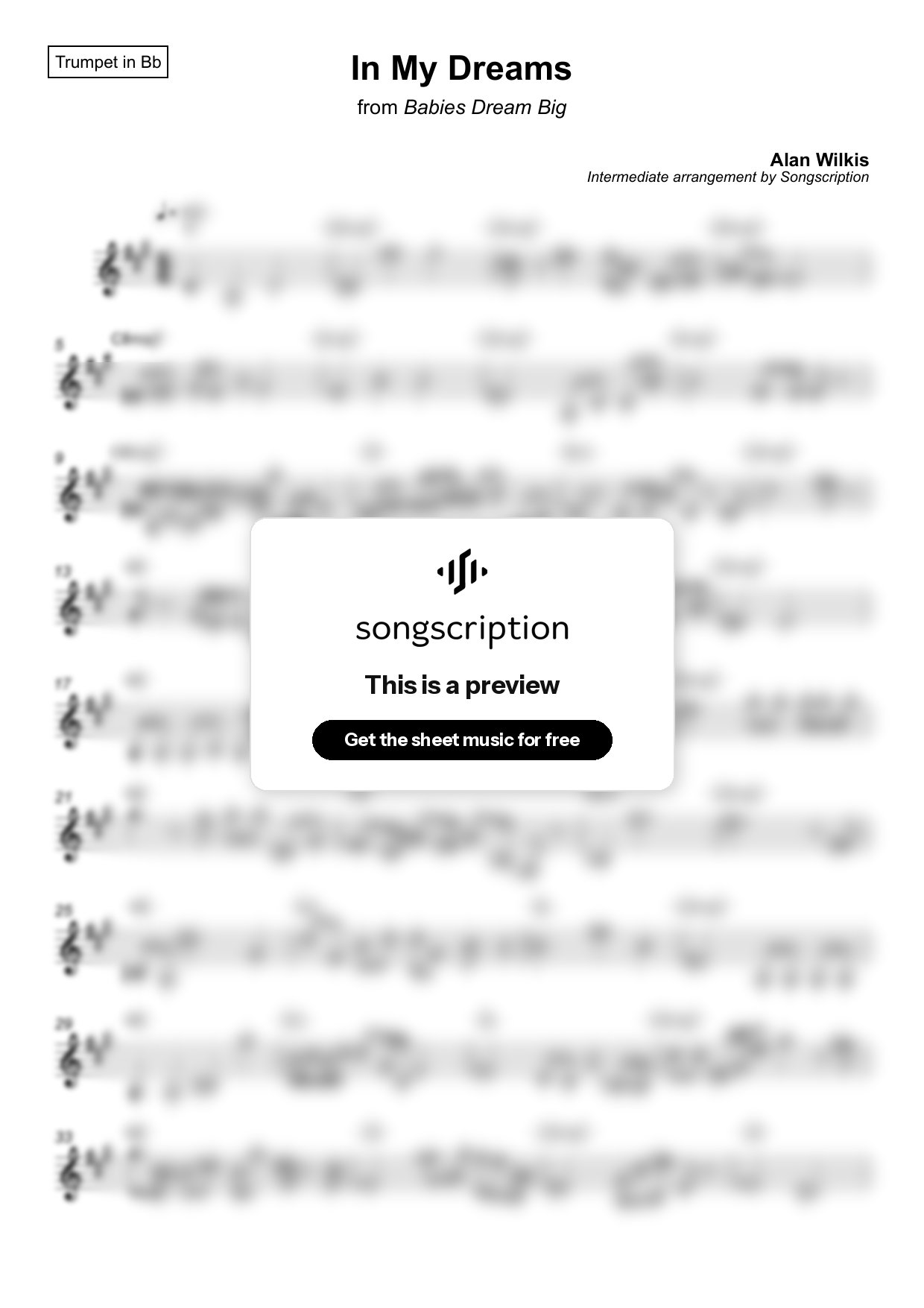 Intermediate Trumpet Sheet Music for "In My Dreams" by Alan Wilkis