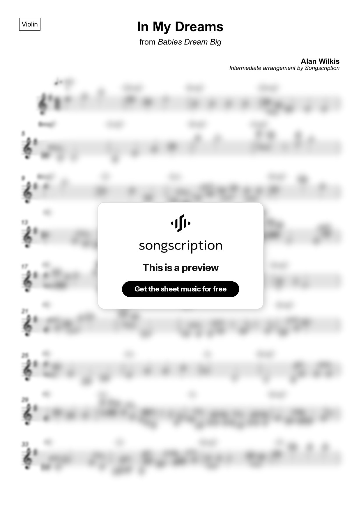 Intermediate Violin Sheet Music for "In My Dreams" by Alan Wilkis