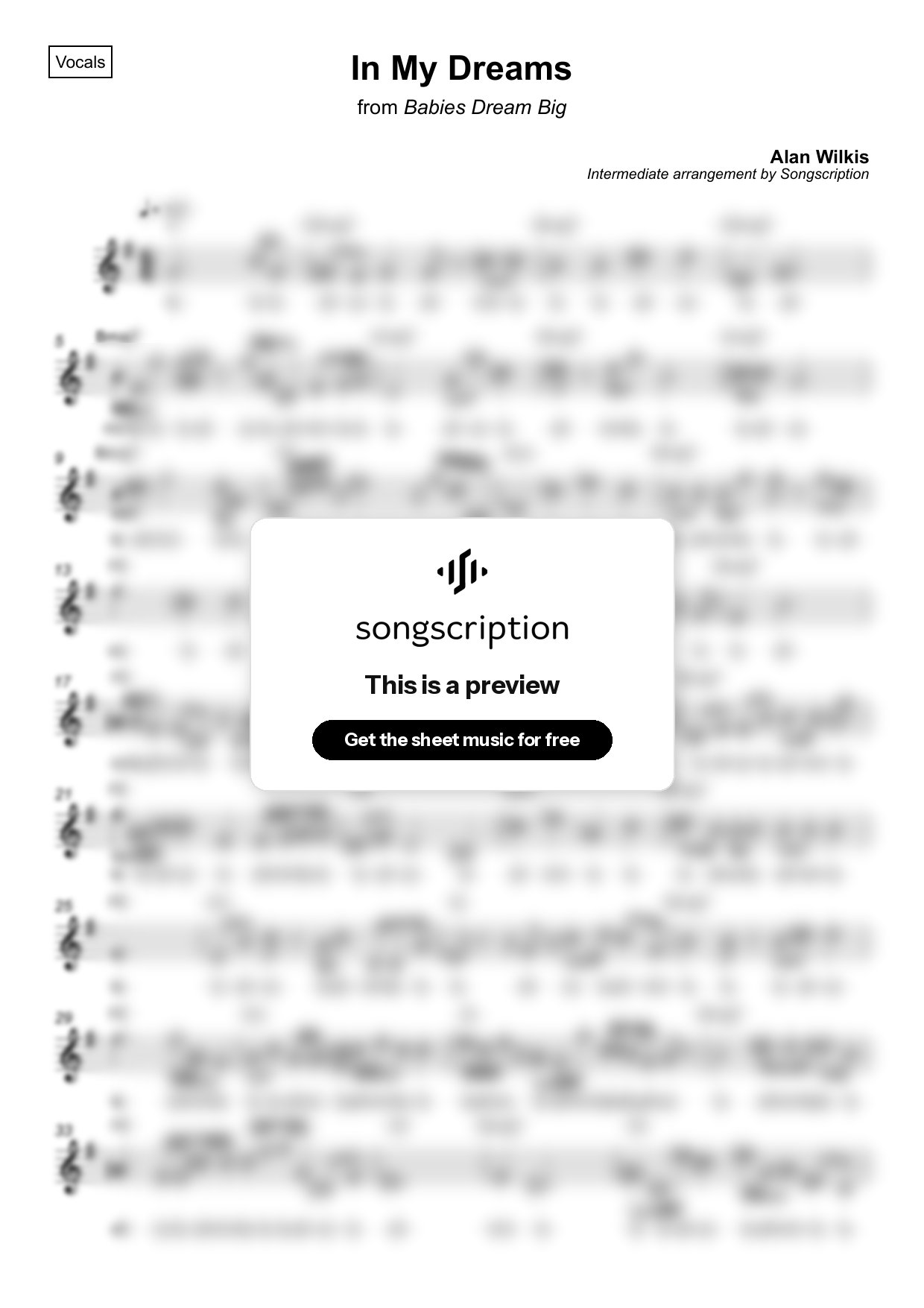 Intermediate Vocals Sheet Music for "In My Dreams" by Alan Wilkis