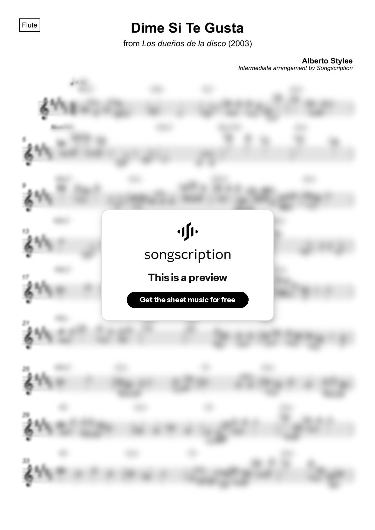 Intermediate Flute Sheet Music for "Dime Si Te Gusta" by Alberto Stylee
