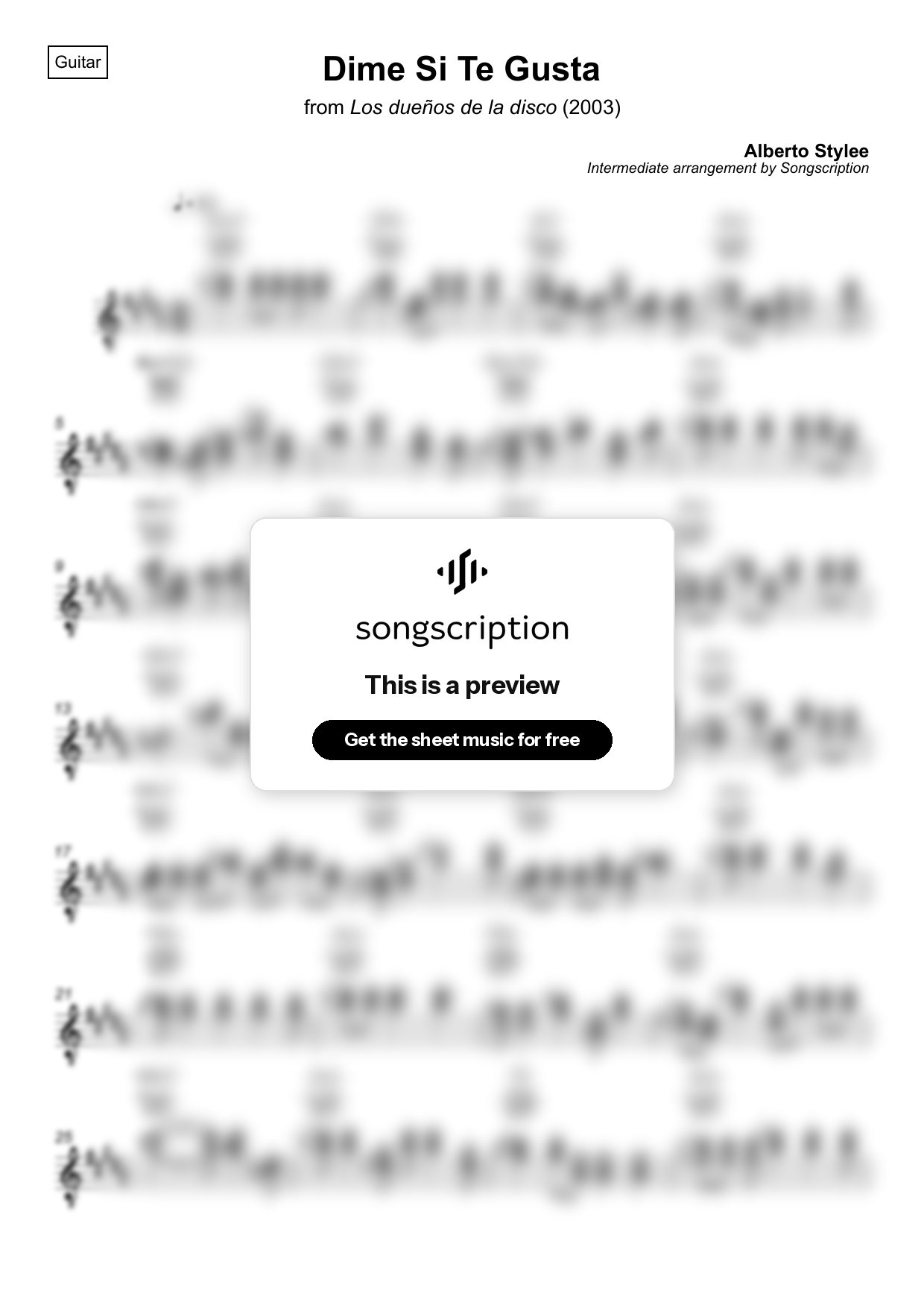 Intermediate Acoustic Guitar Sheet Music for "Dime Si Te Gusta" by Alberto Stylee