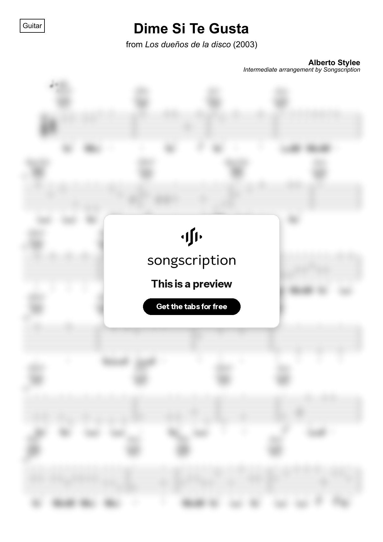 Intermediate Acoustic Guitar Tabs for "Dime Si Te Gusta" by Alberto Stylee