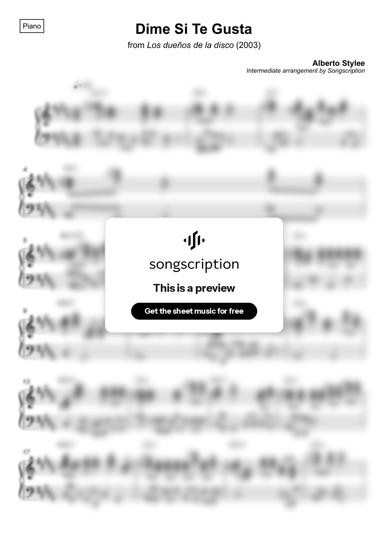 Intermediate Piano Sheet Music for "Dime Si Te Gusta" by Alberto Stylee